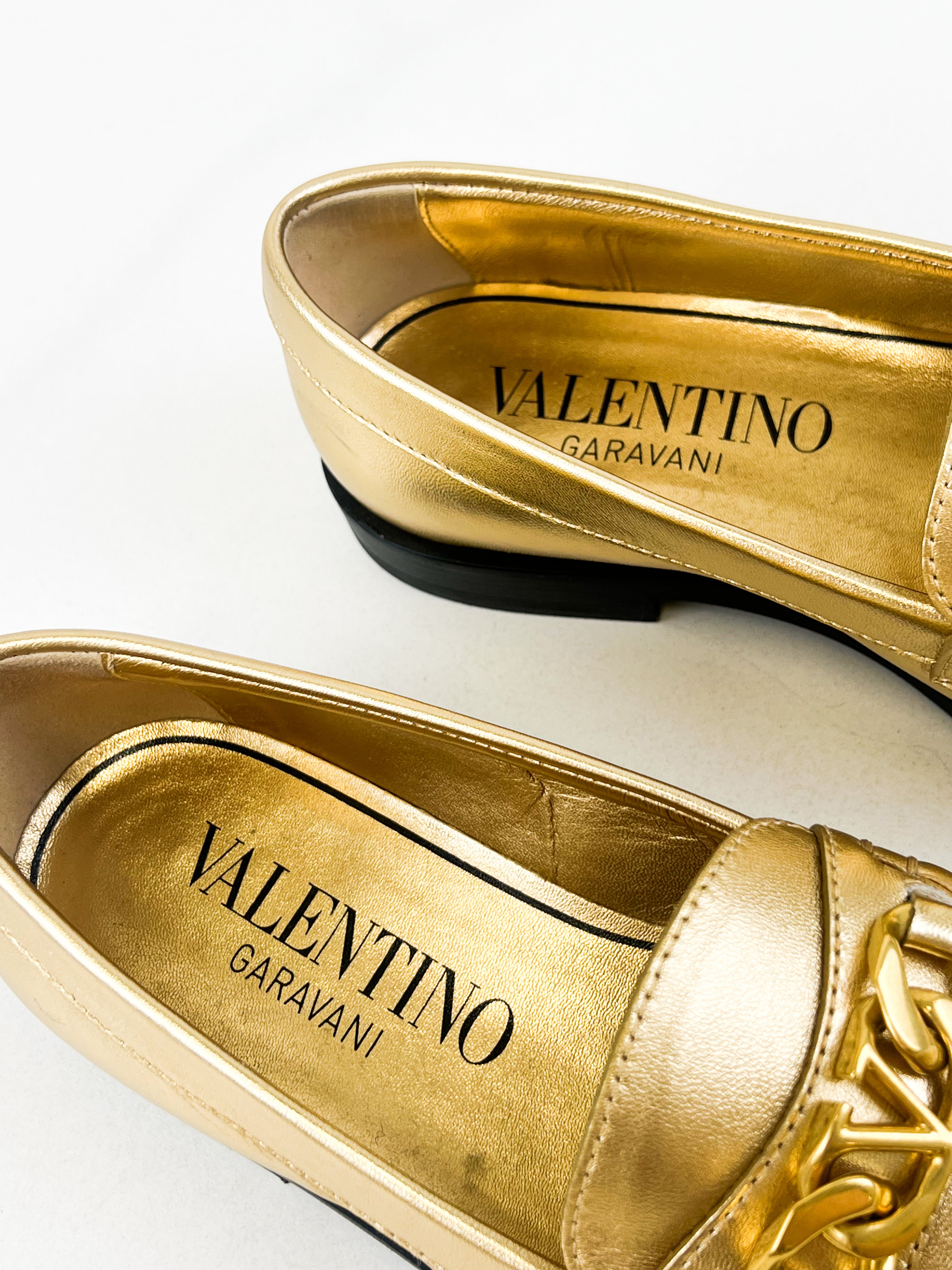 Valentino Logo Loafer in Metallic Gold with GHW Size 38