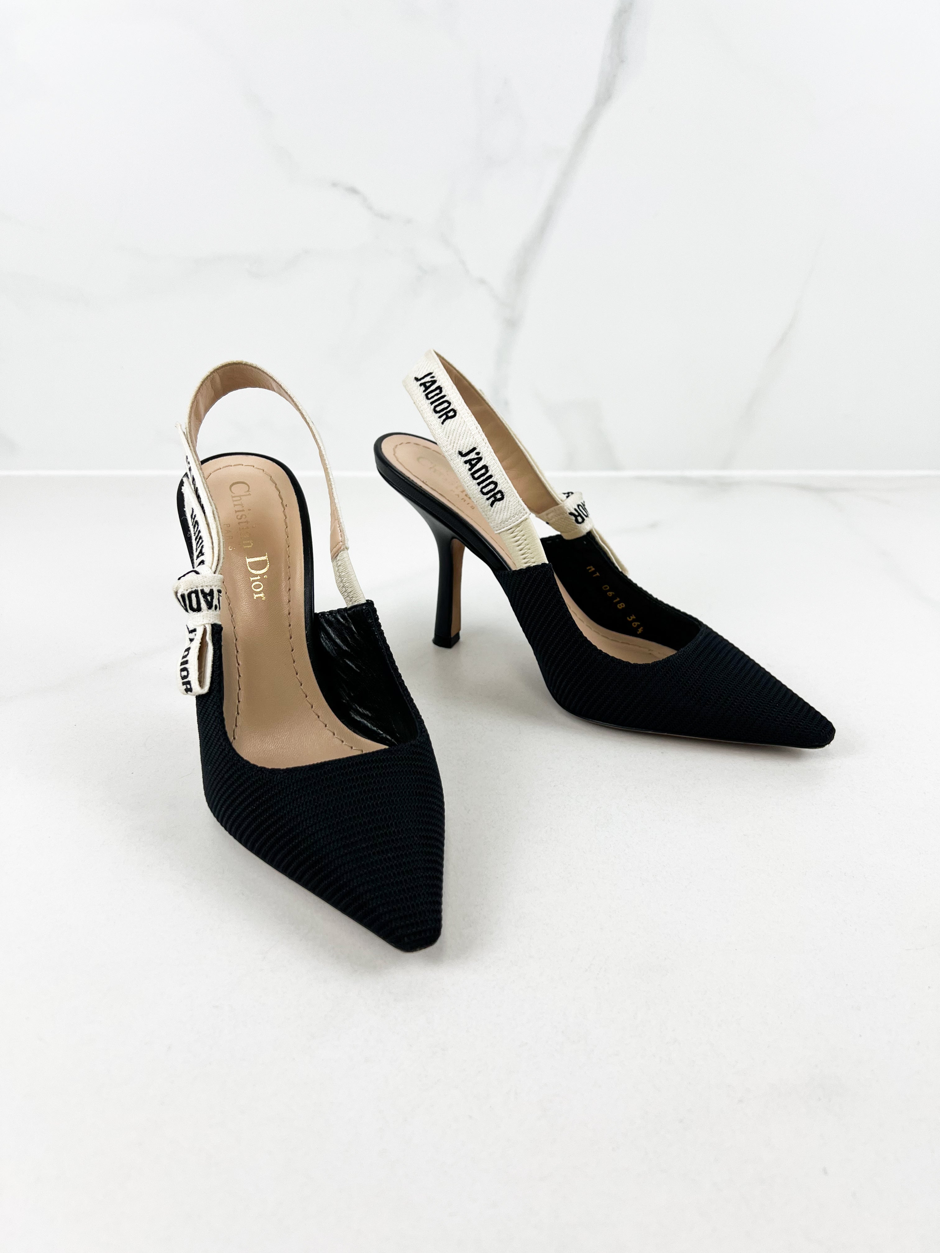 Christian Dior Black Jadior Slingback Heel Size 36.5 D