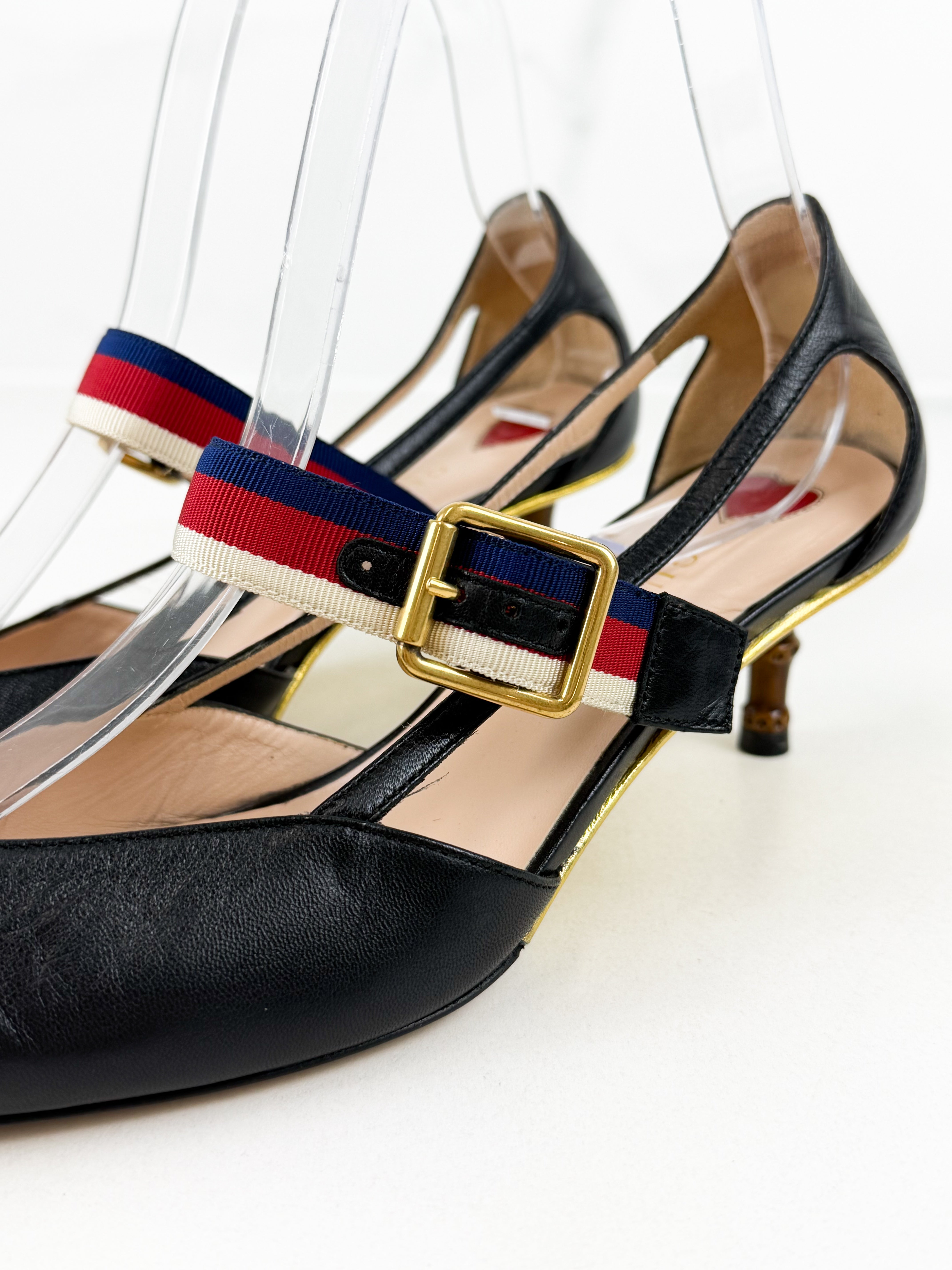 Gucci Unia Pump in Black with Bamboo Kitten Heel Size 35.5