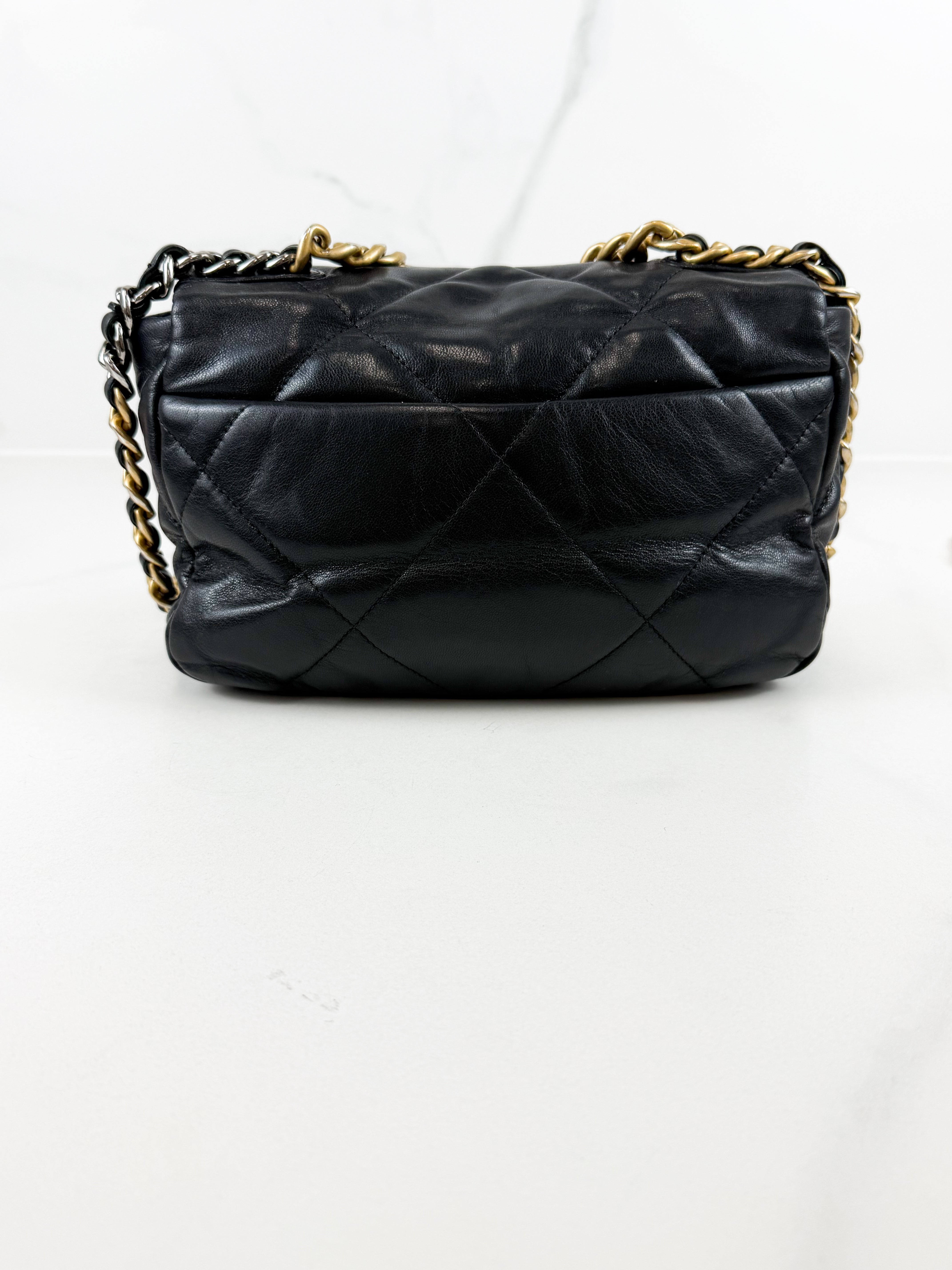 Chanel Black Small Lambskin 19 with Gold & Silver Tone Hardware