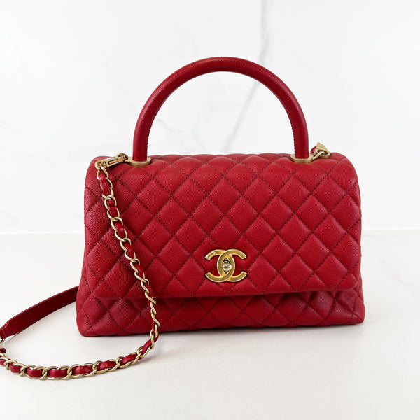 Chanel Medium Top Handle Coco in Red Caviar with Gold Hardware