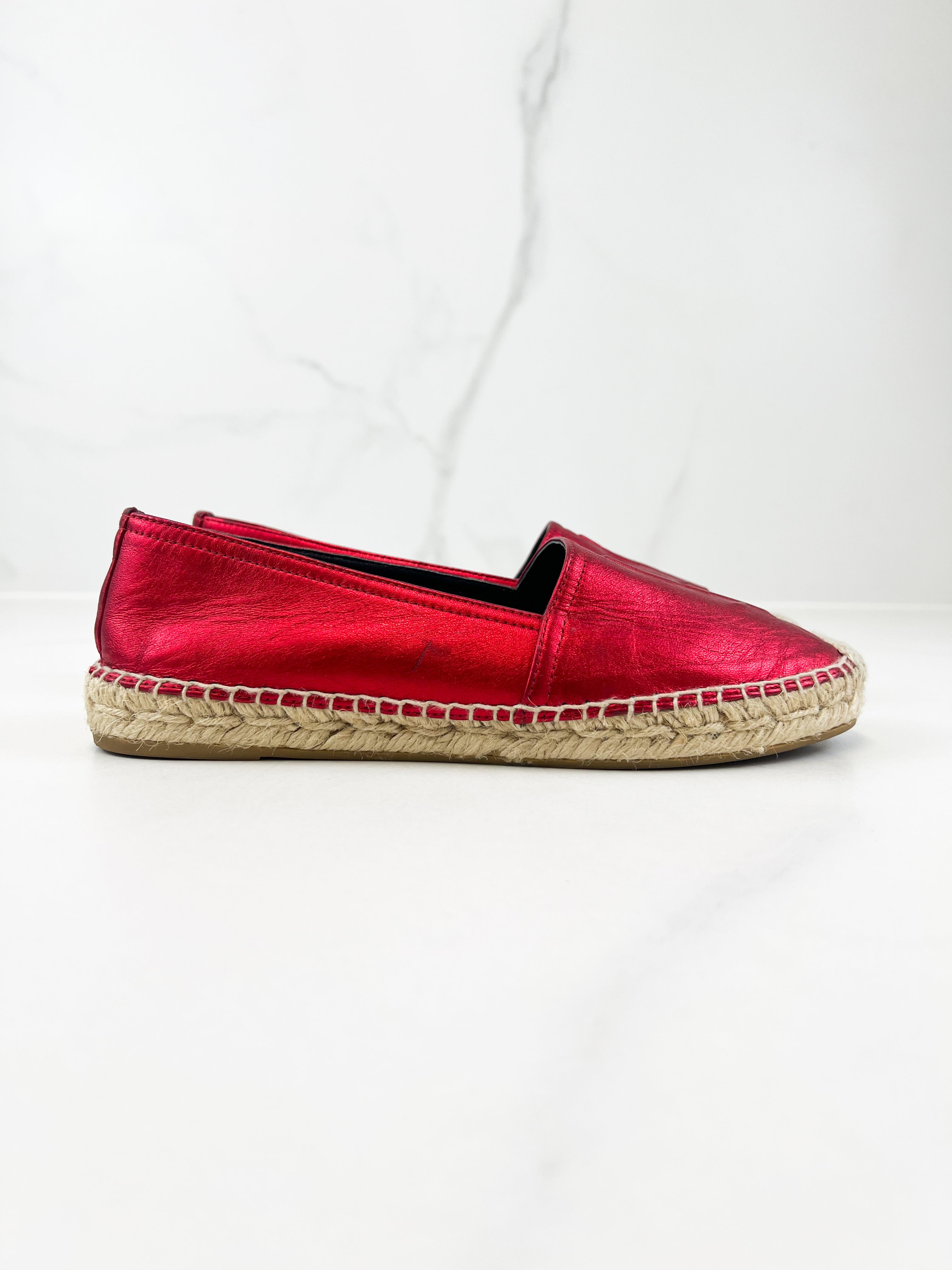 Saint Laurent Monogram Metallic Espadrilles Size 36