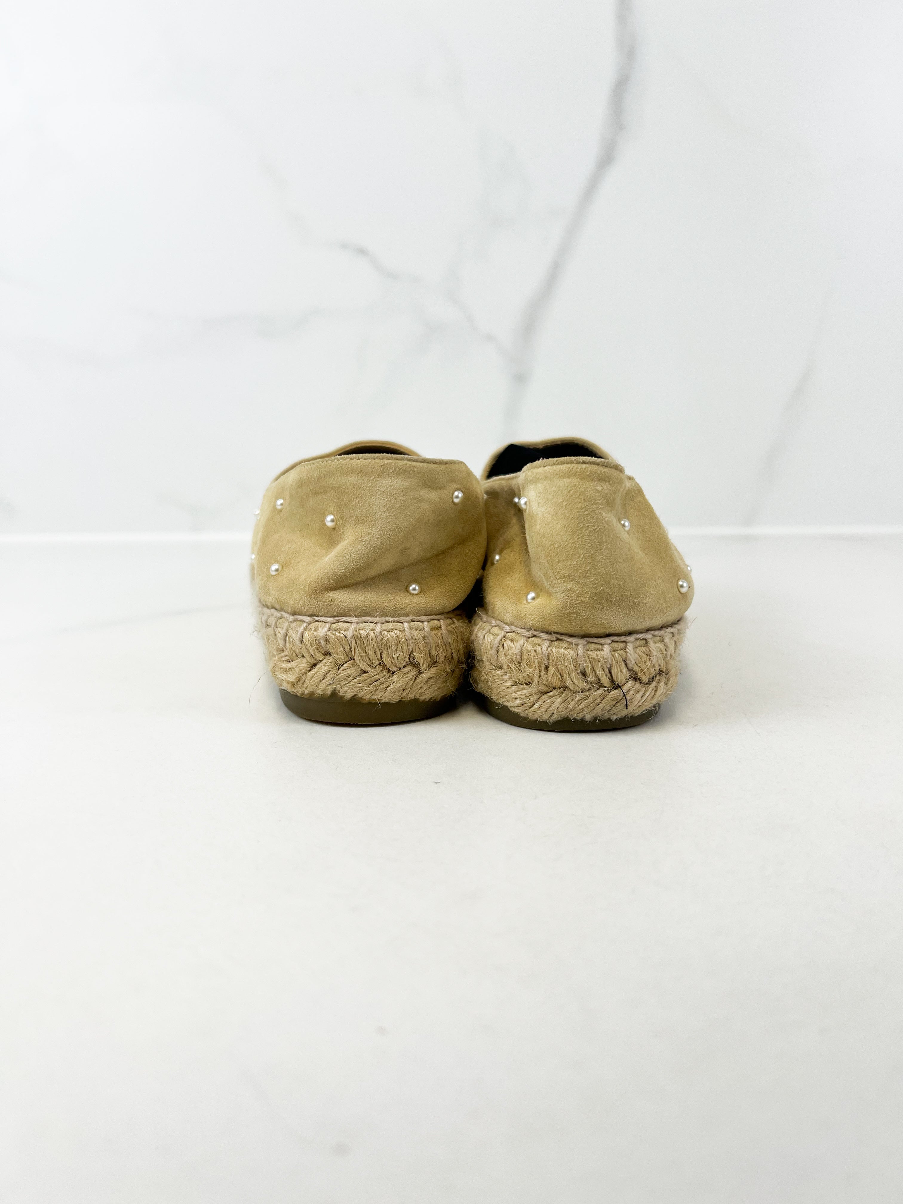 Chanel CC Logo Suede Beige Espadrilles Size 37