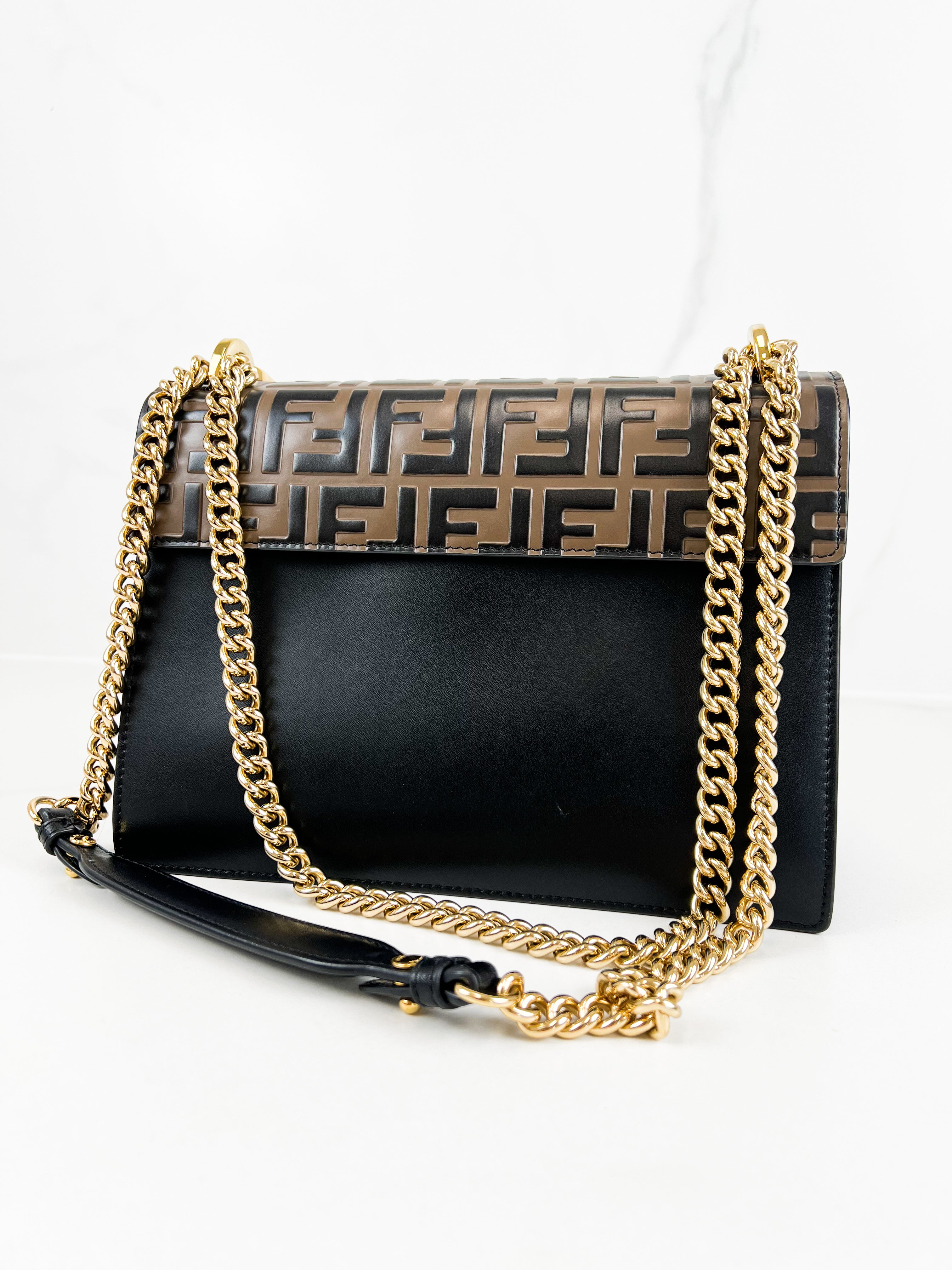 Fendi Kan I Medium Embossed Shoulder Flap Bag
