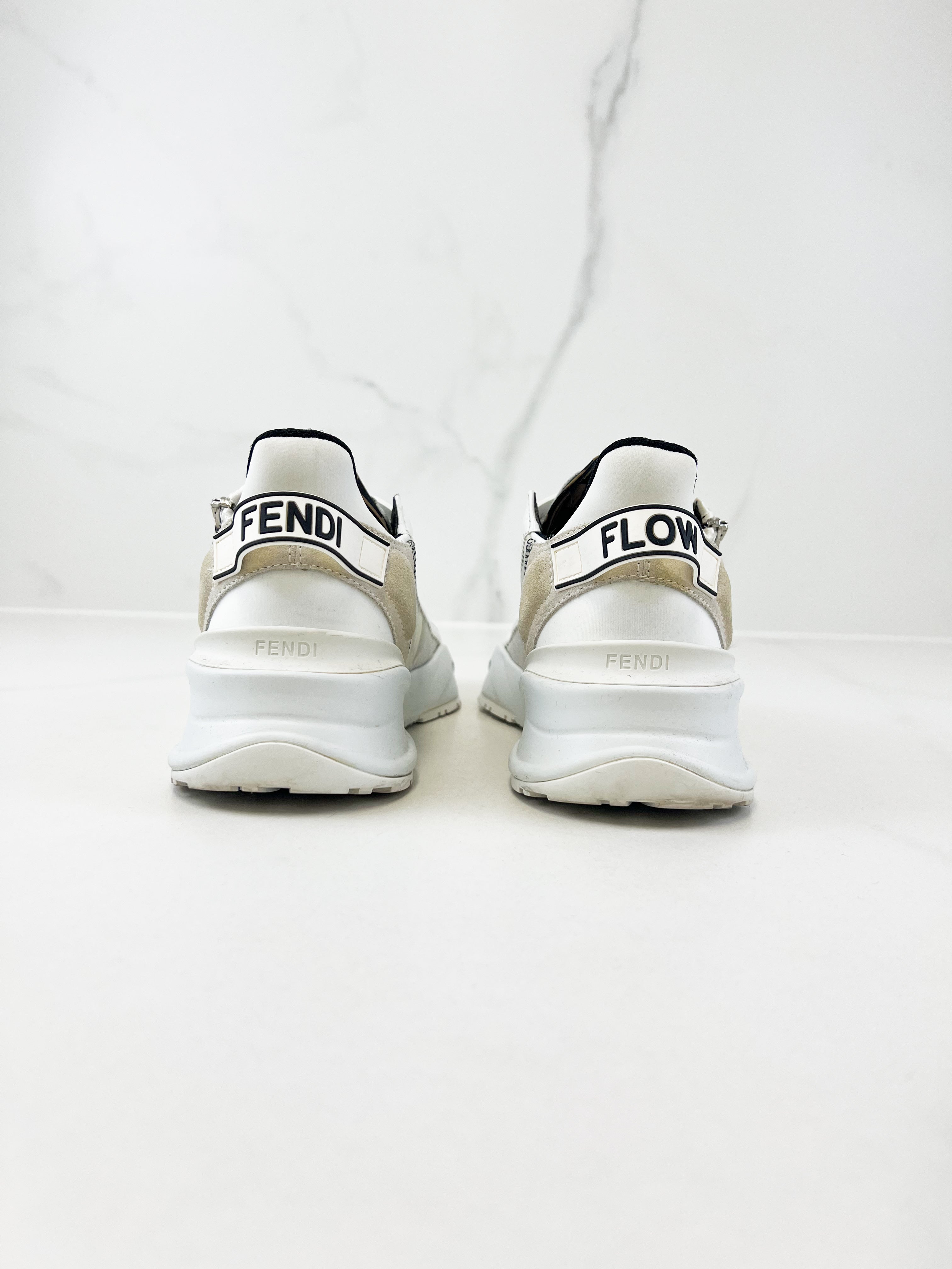Fendi Flow Sneaker White Nylon & Suede Low Top Size 36