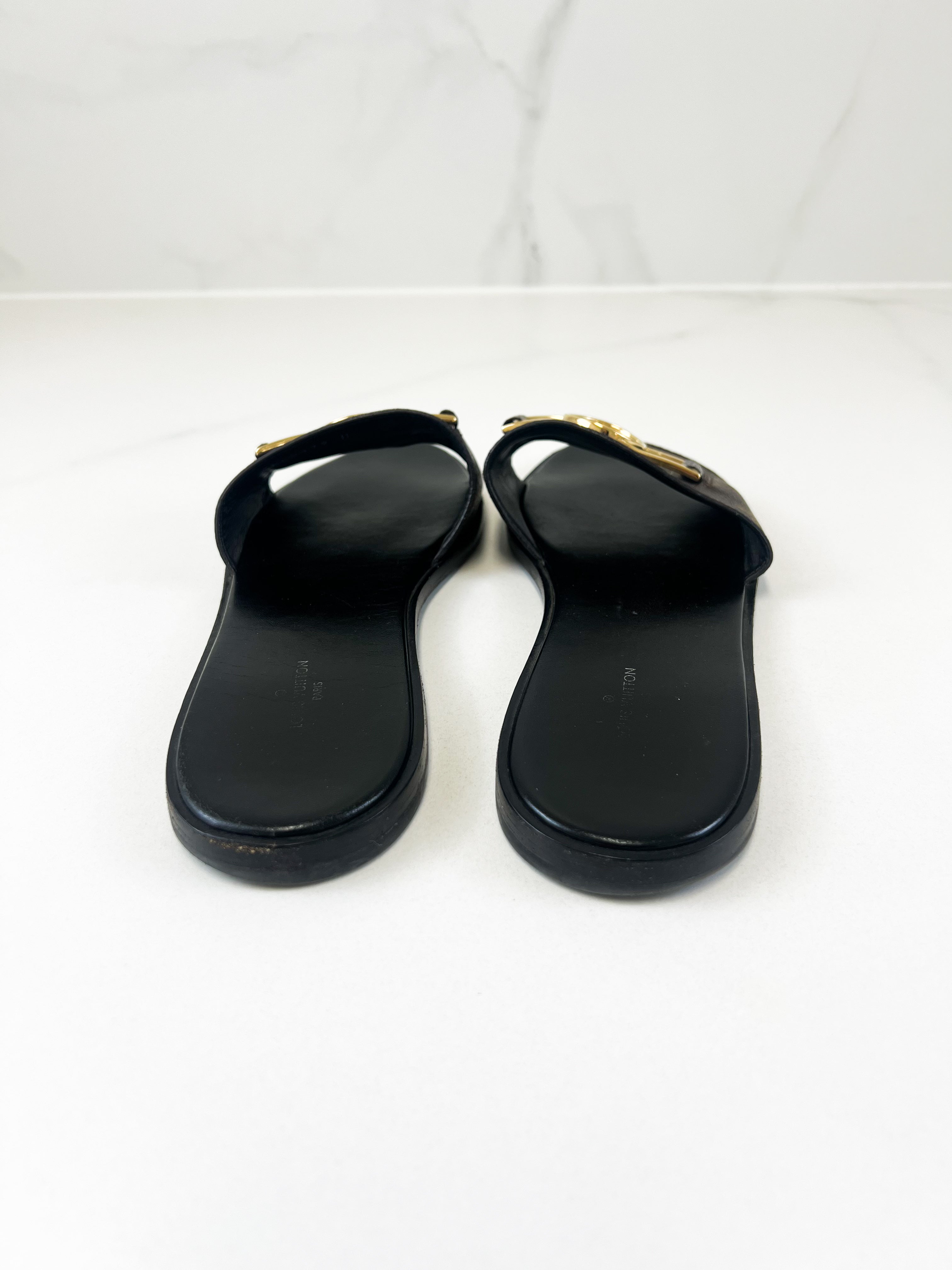 Louis Vuitton Monogram Lock It Flat Slides Size 40