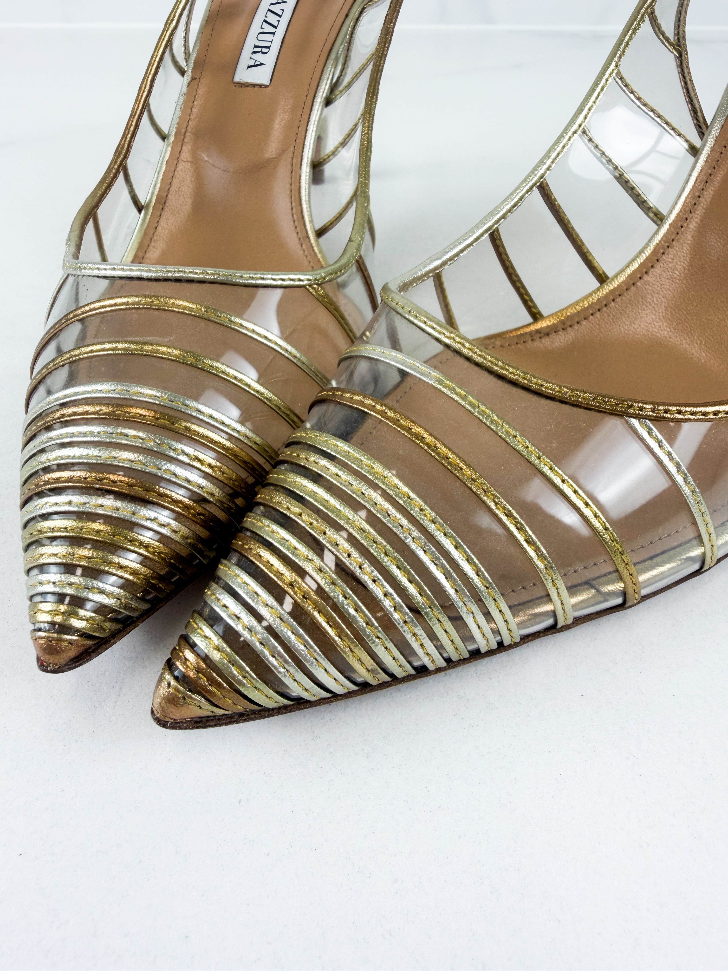 Aquazzura Call Me Sling Back in Gold Size 39
