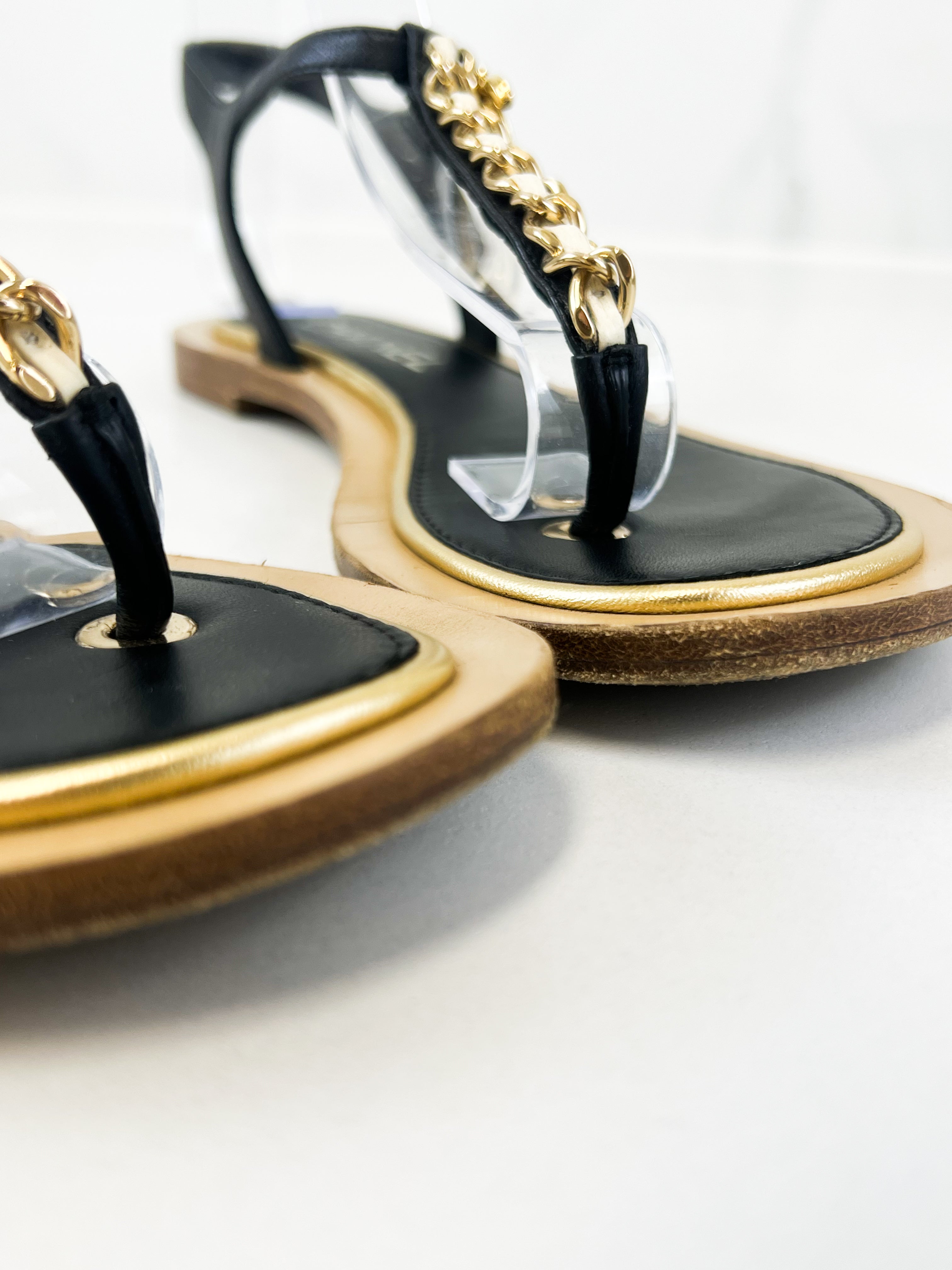 Chanel CC Chain Flat Chain Sandal Size 35