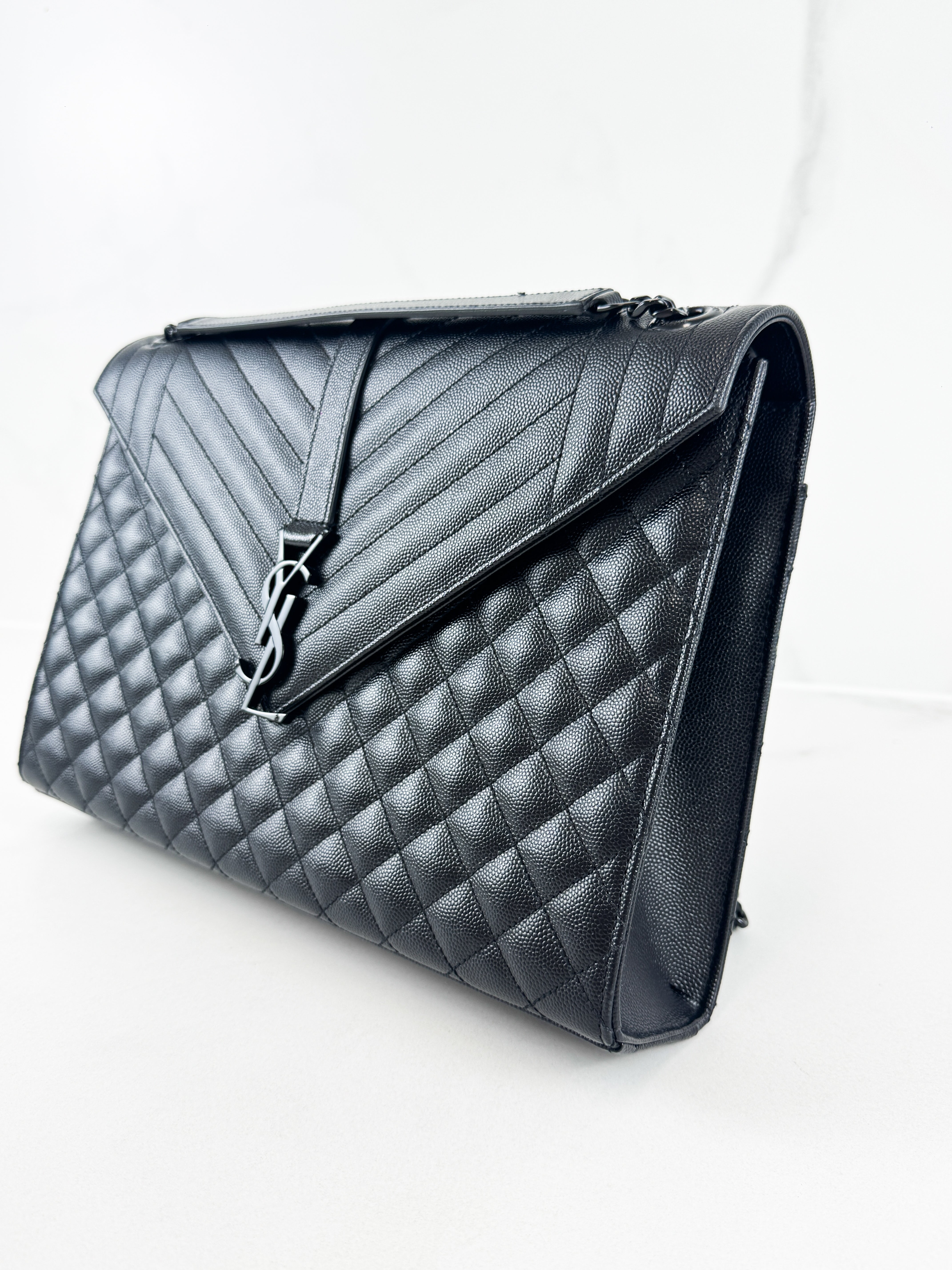Saint Laurent Black Large Envelope Bag with Black Hardware