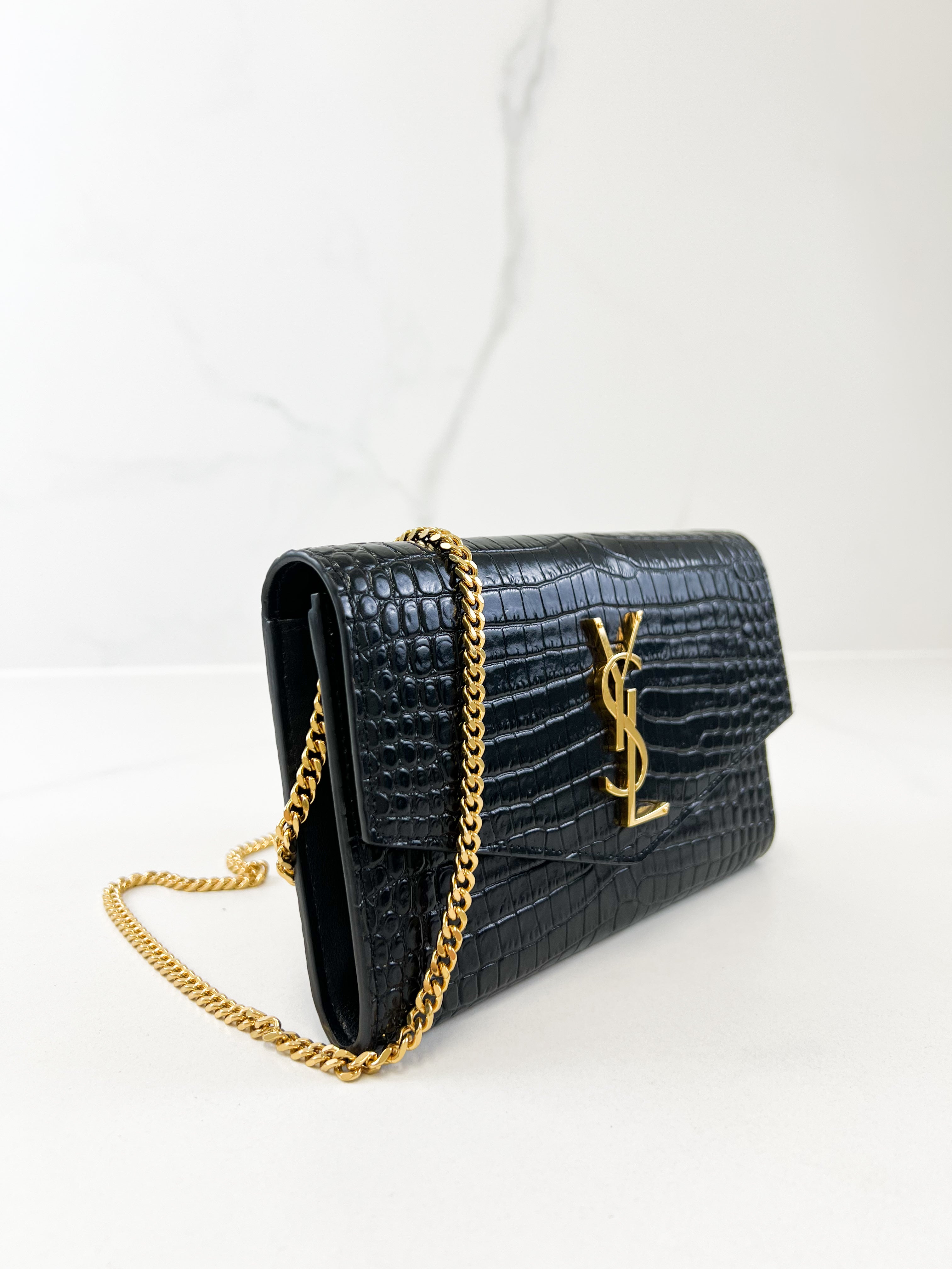Saint Laurent Uptown Chain Wallet in Croc Leather
