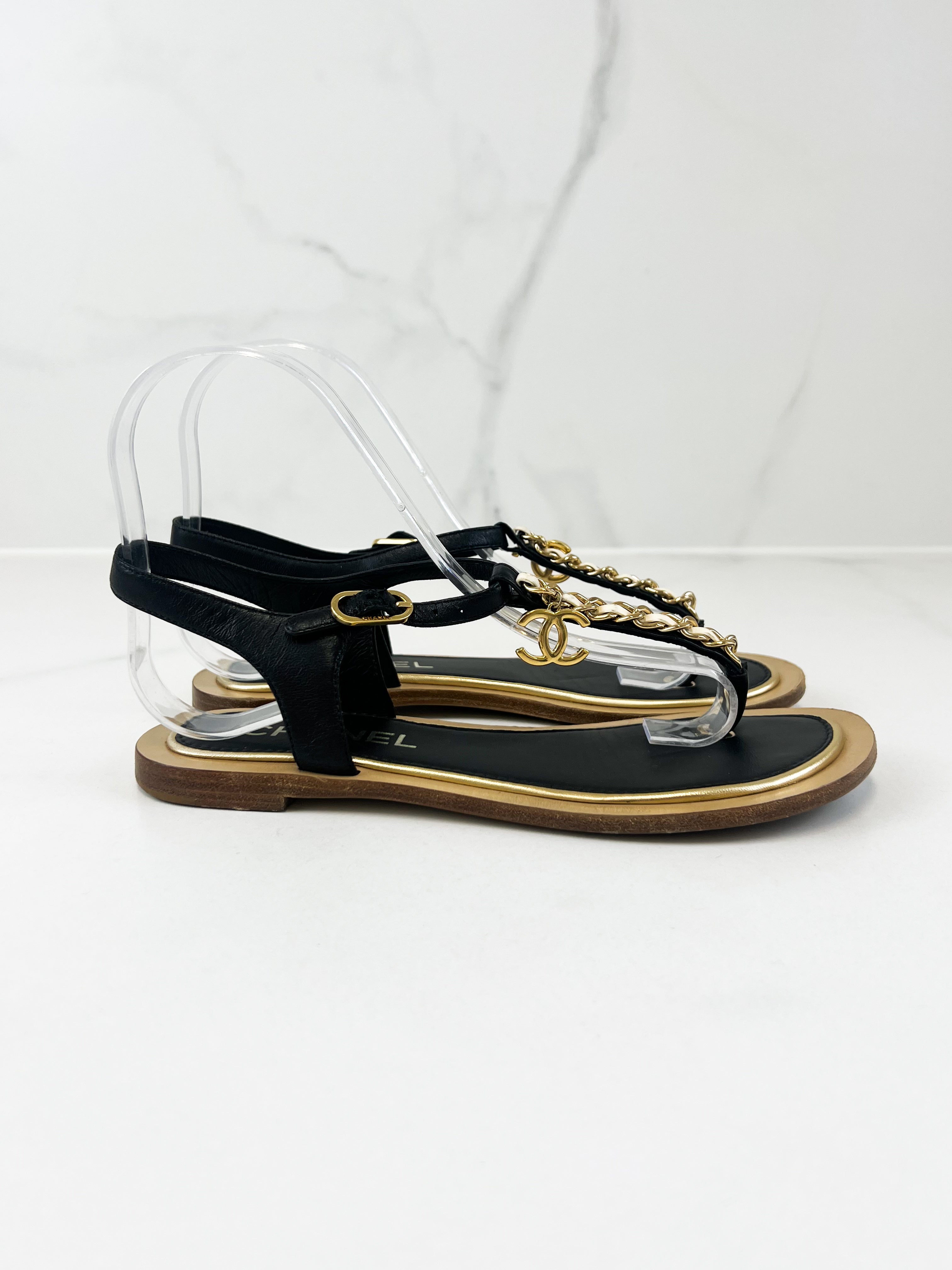 Chanel CC Chain Flat Chain Sandal Size 35