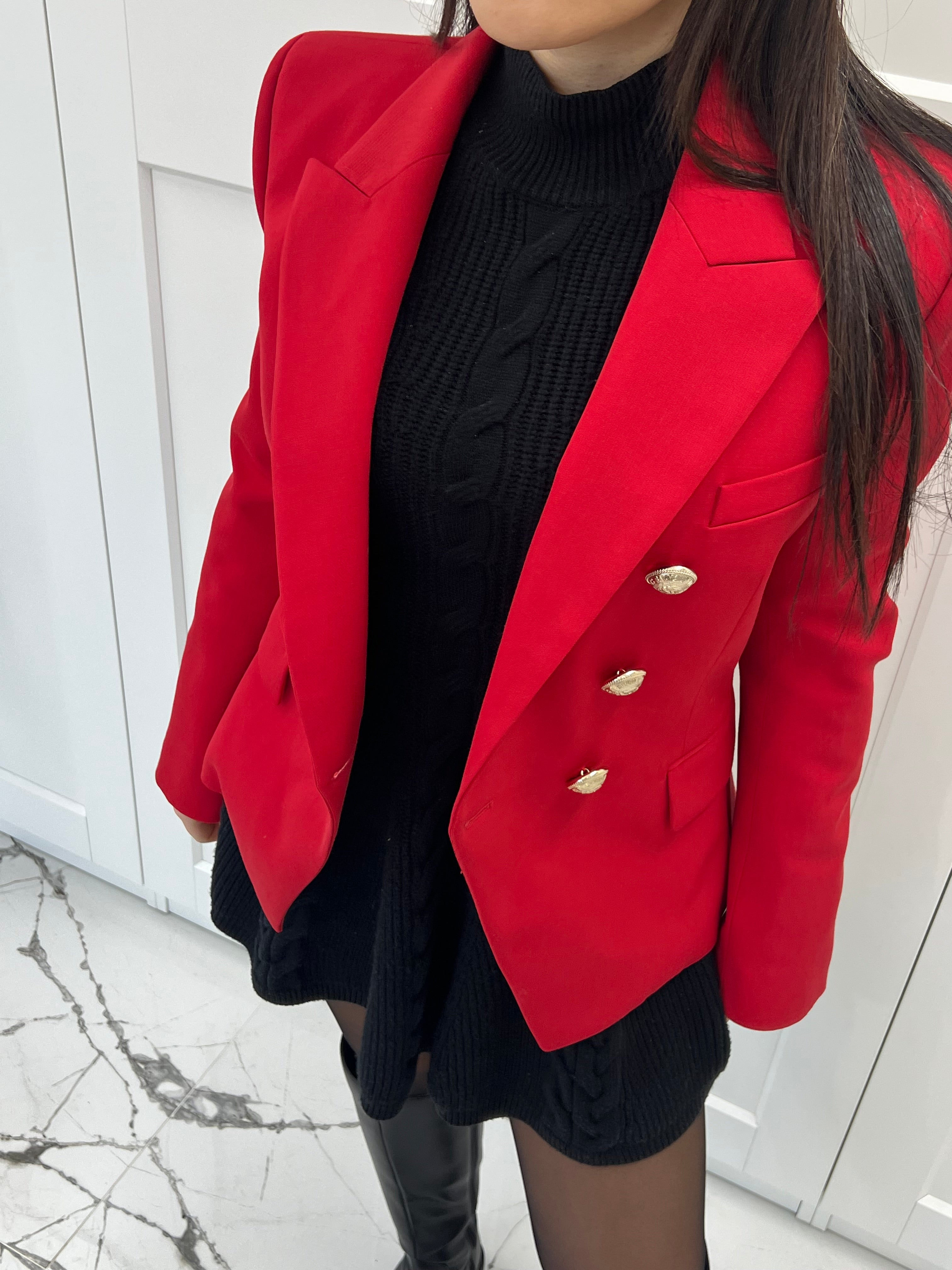 Balmain Blazer with Gold Buttons in Red