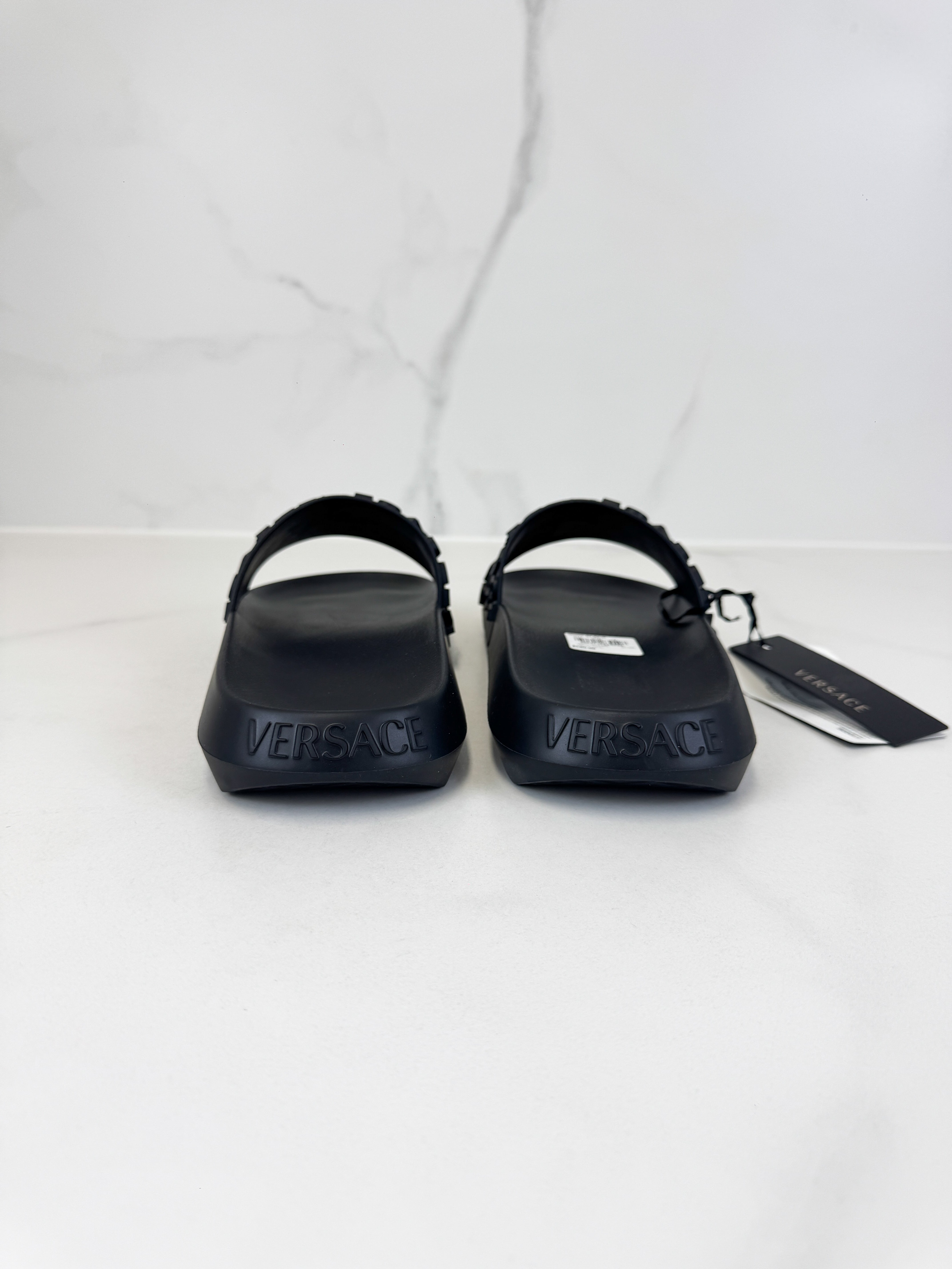 Versace Logo Embossed Black Rubber Slides Size 42