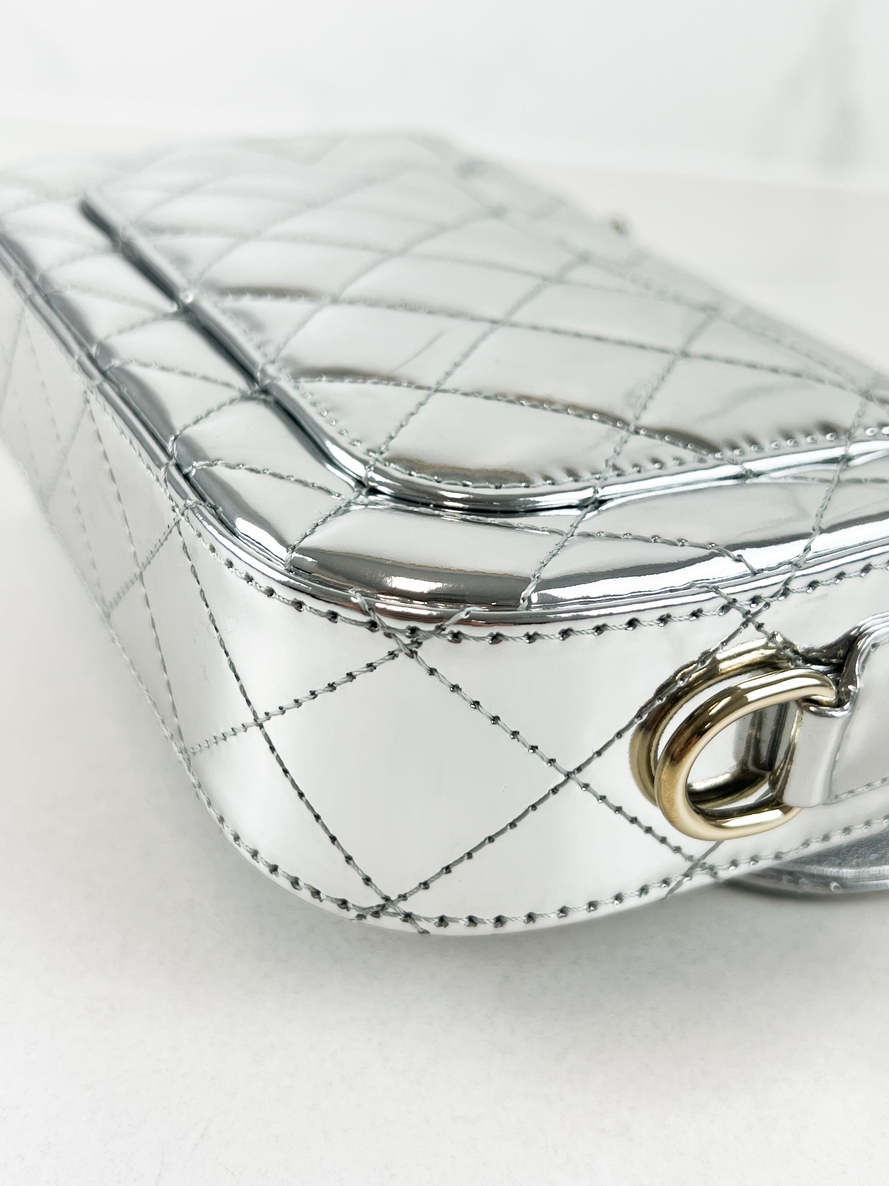 Chanel Patent Mini Square in Silver with SHW