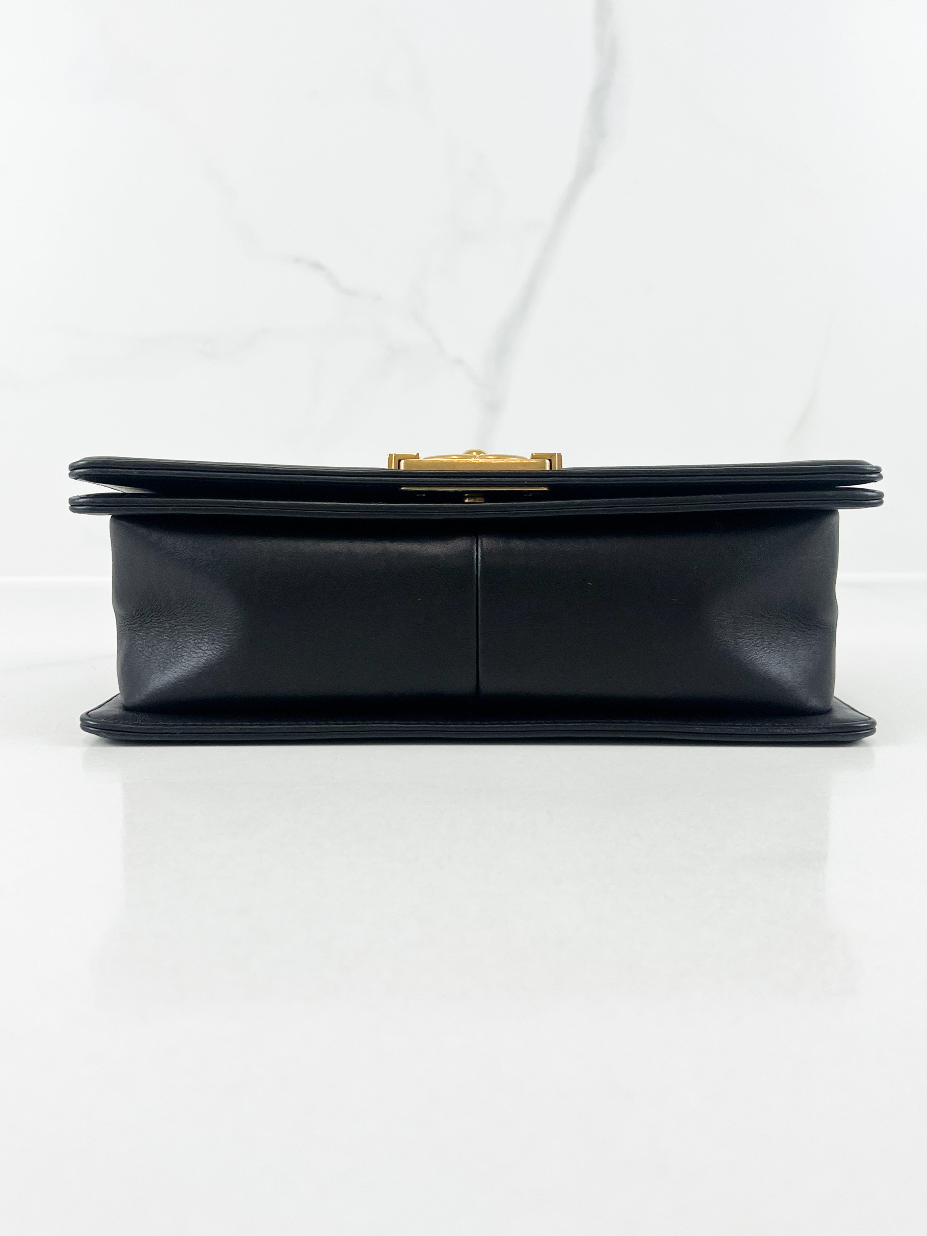 Chanel Old Medium Boy Bag in Black Chevron Calfskin with Vintage GHW