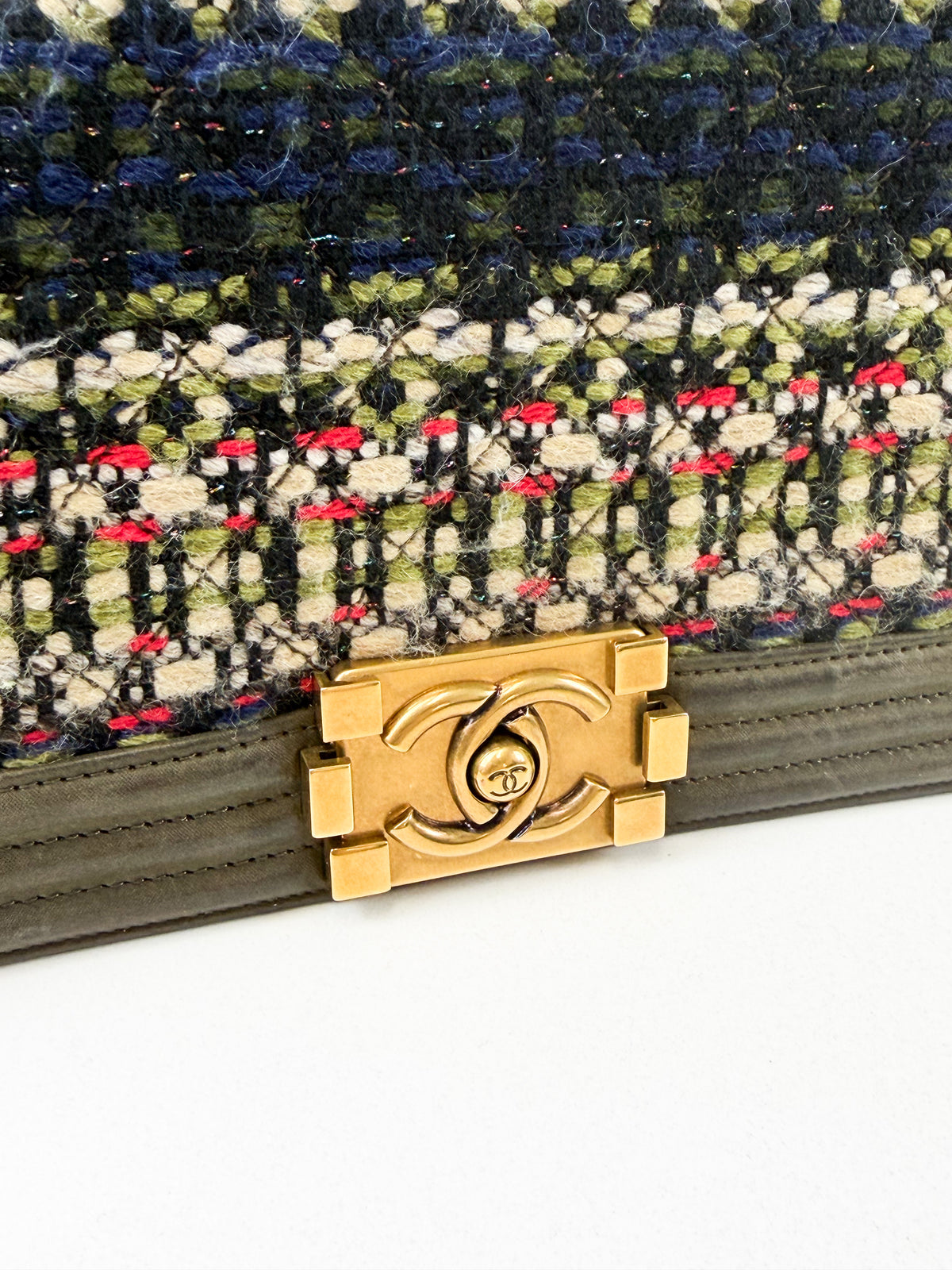 Chanel Khaki Fantasy Tweed Medium Boy Bag