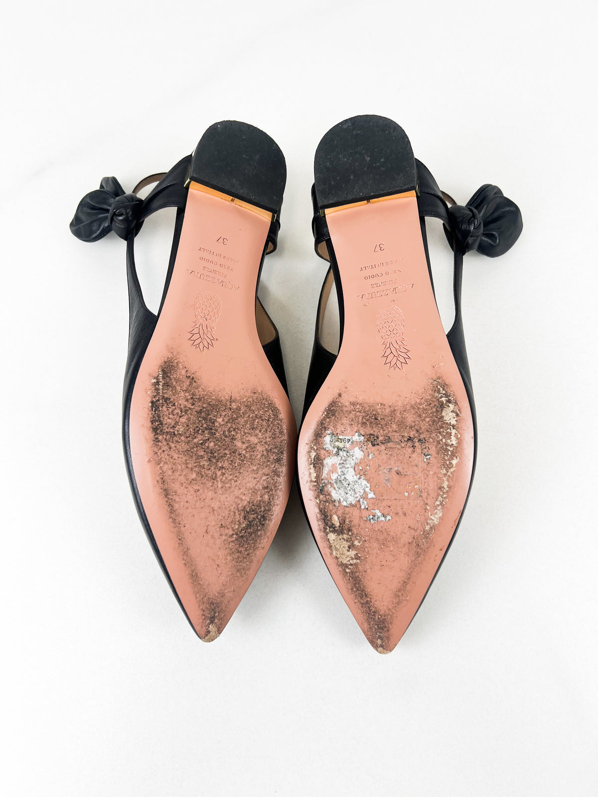 Aquazzura Bow Tie Ballet Flat in Black Leather Size 37