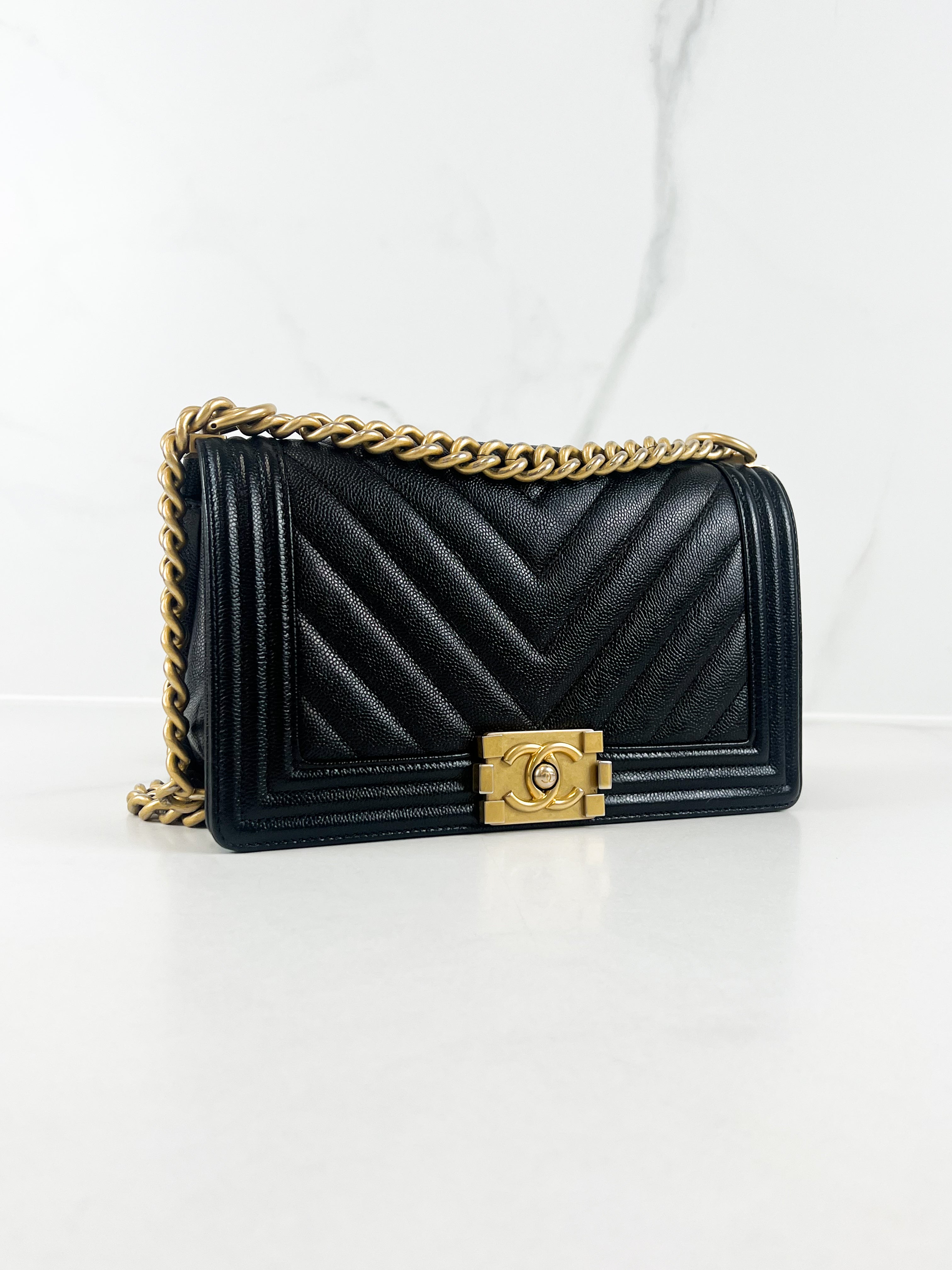 Chanel Old Medium Chevron Boy Bag with GHW