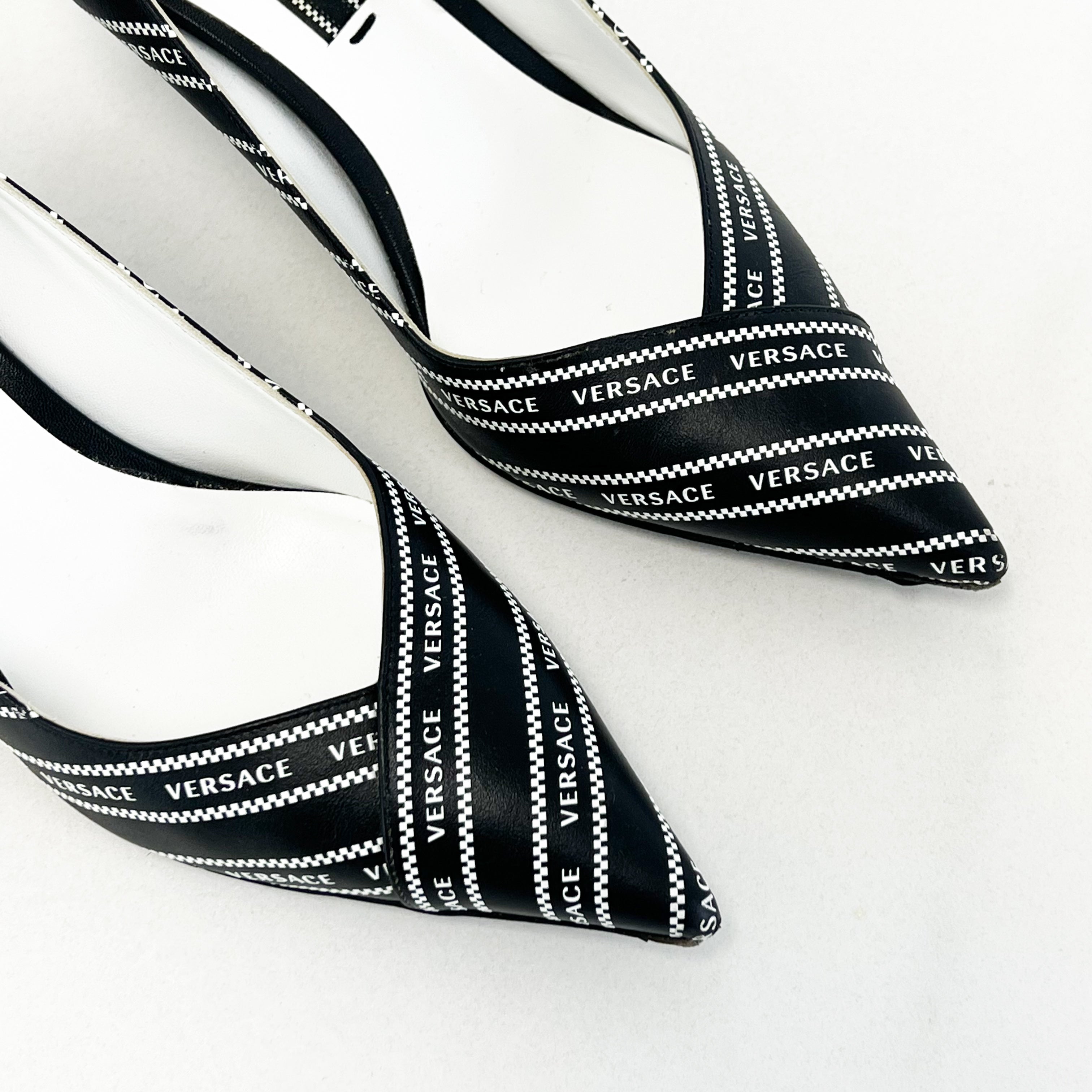 Versace Multicolour Logo Kitten Heel Pump Size 37