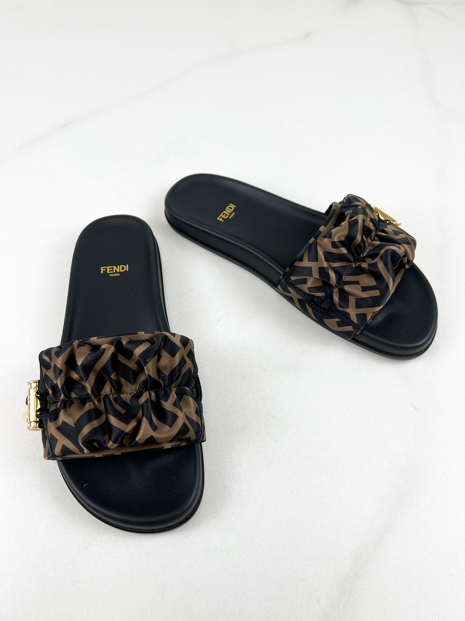 Fendi Vertigo Satin Slides Size 37
