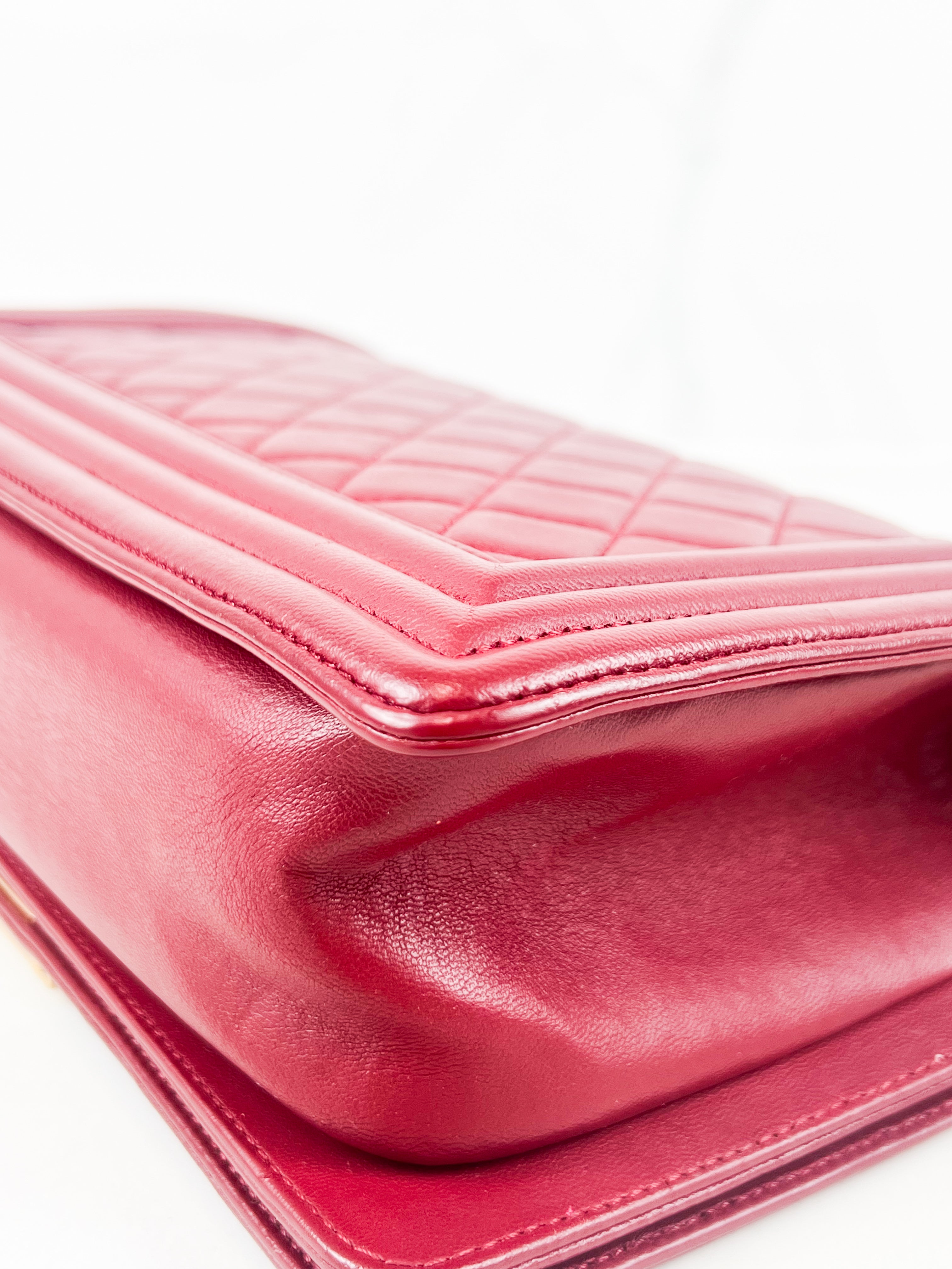 Chanel Old Medium Boy Bag in Red Quilted Calfskin with Gold Hardware