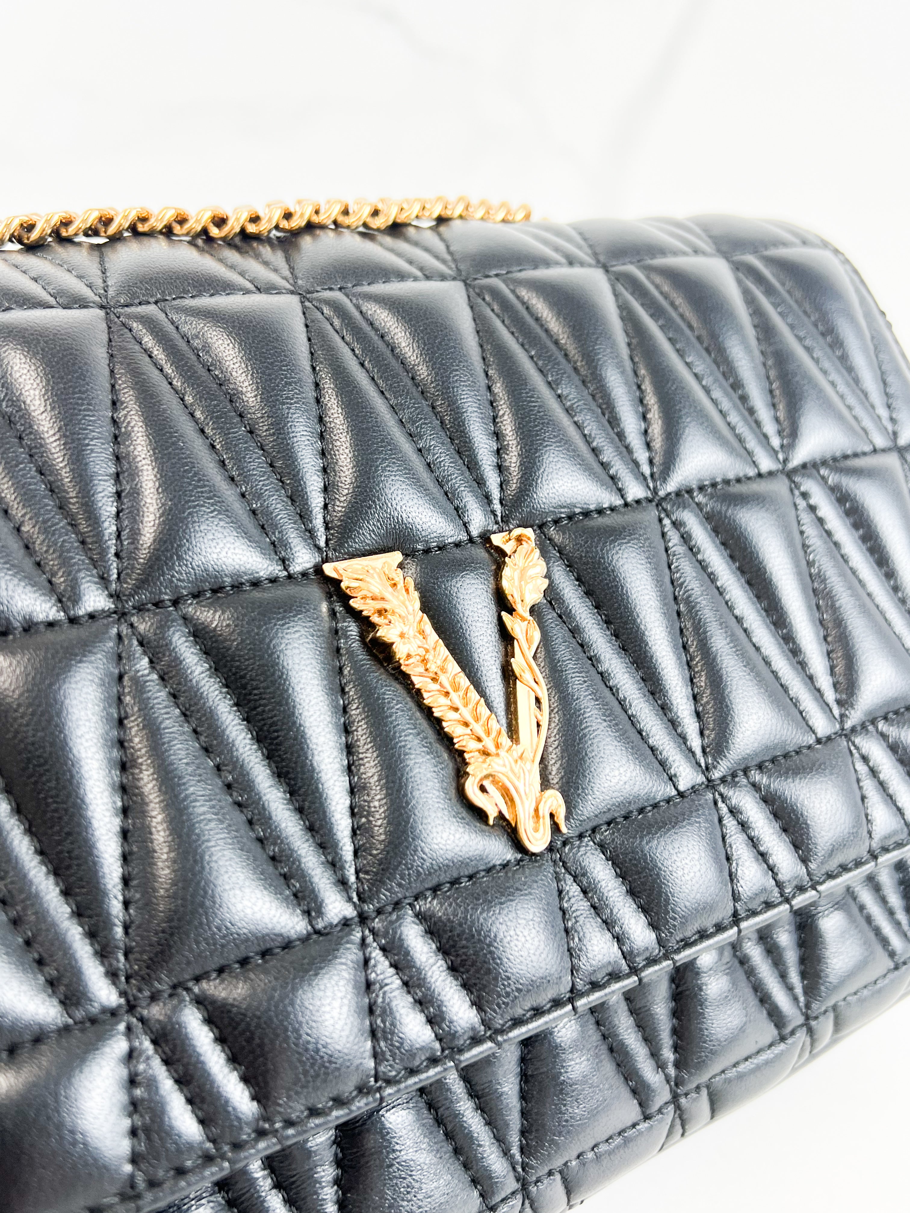 Versace Black Virtus Shoulder Bag with GHW