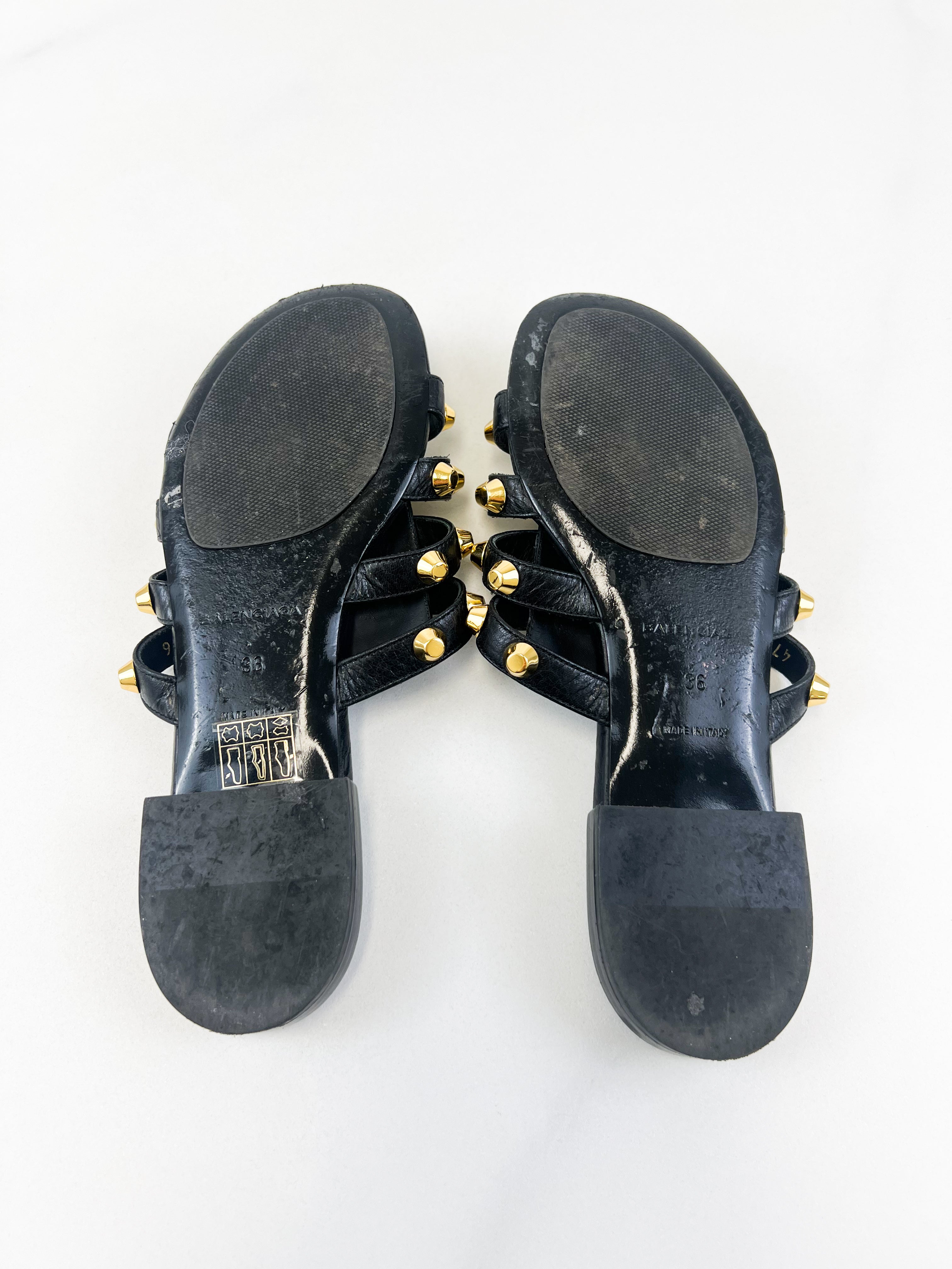 Balenciaga Leather Arena Flat Slides Mules Size 36