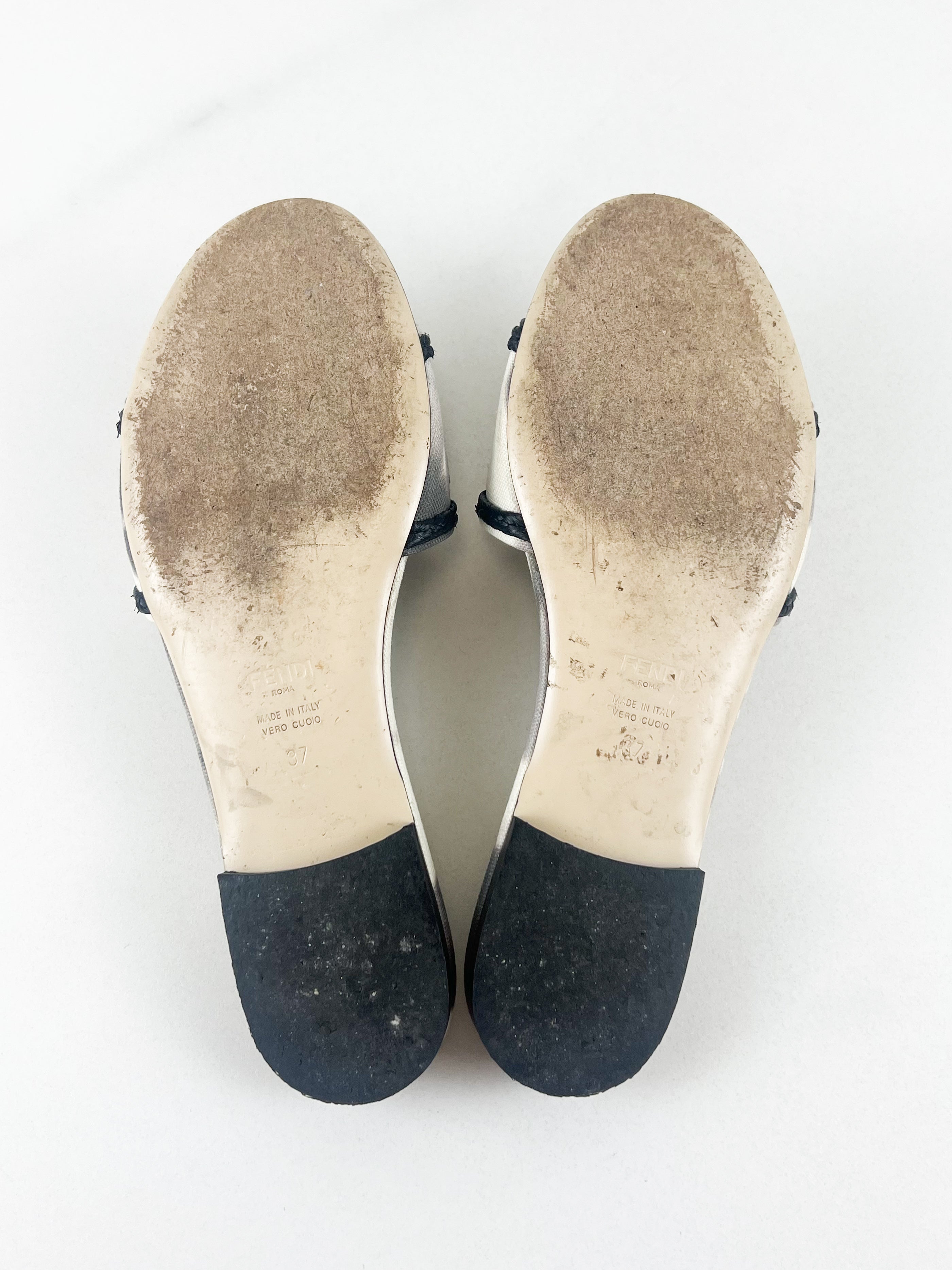 Fendi Fabric/Leather Slides Size 37