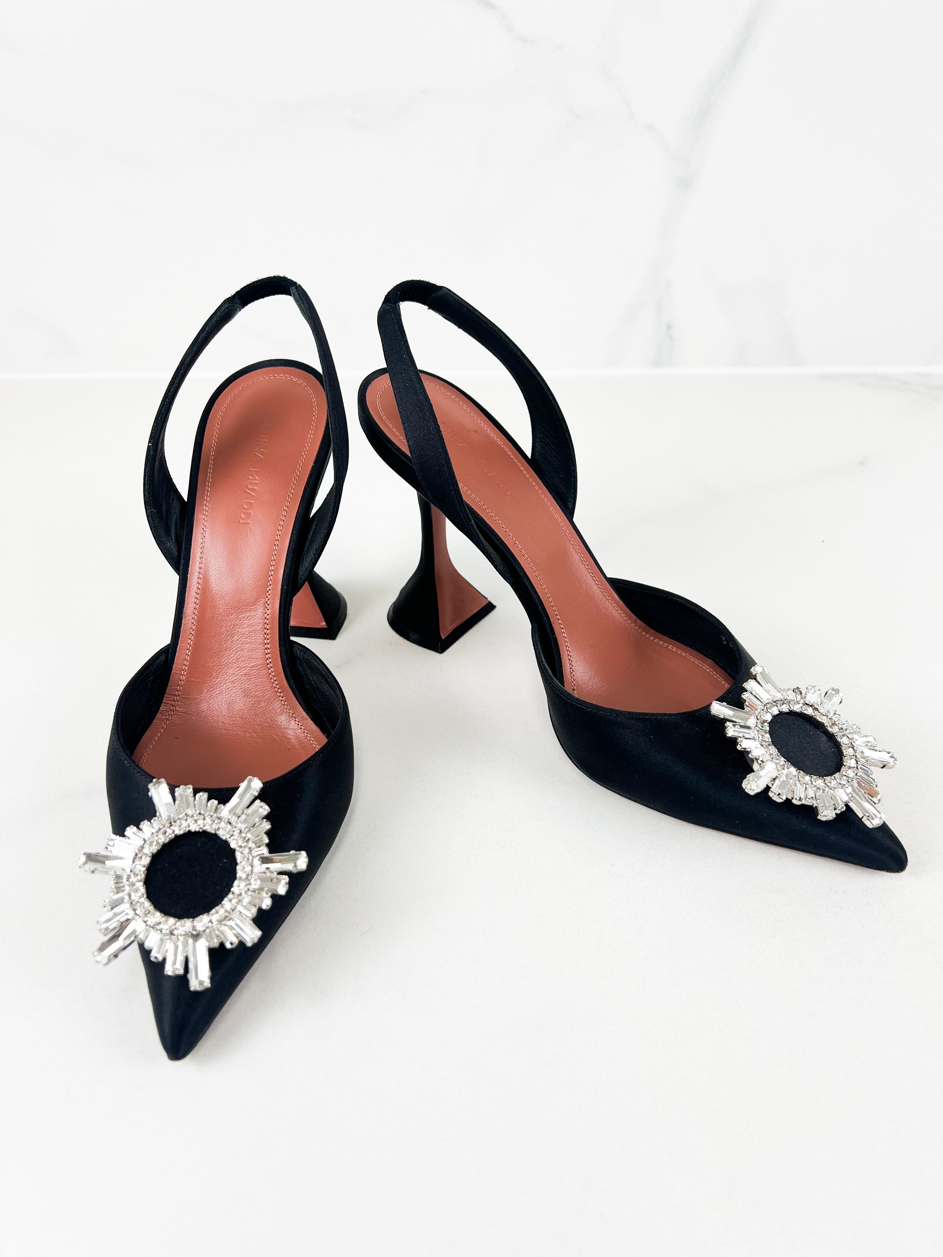 Amina Muaddi Begum Black Satin Slingback 38