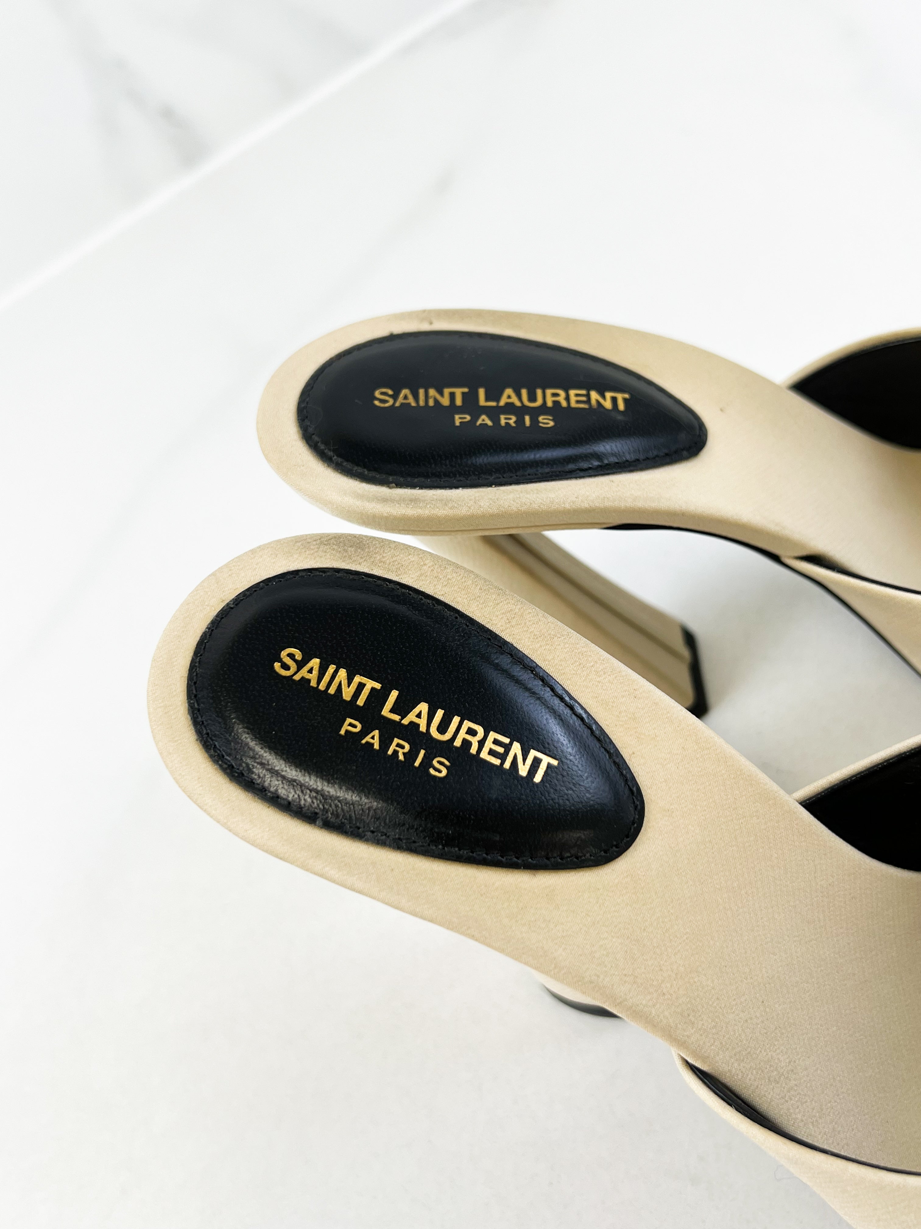 Saint Laurent Suite Silk Satin Mules in Natural