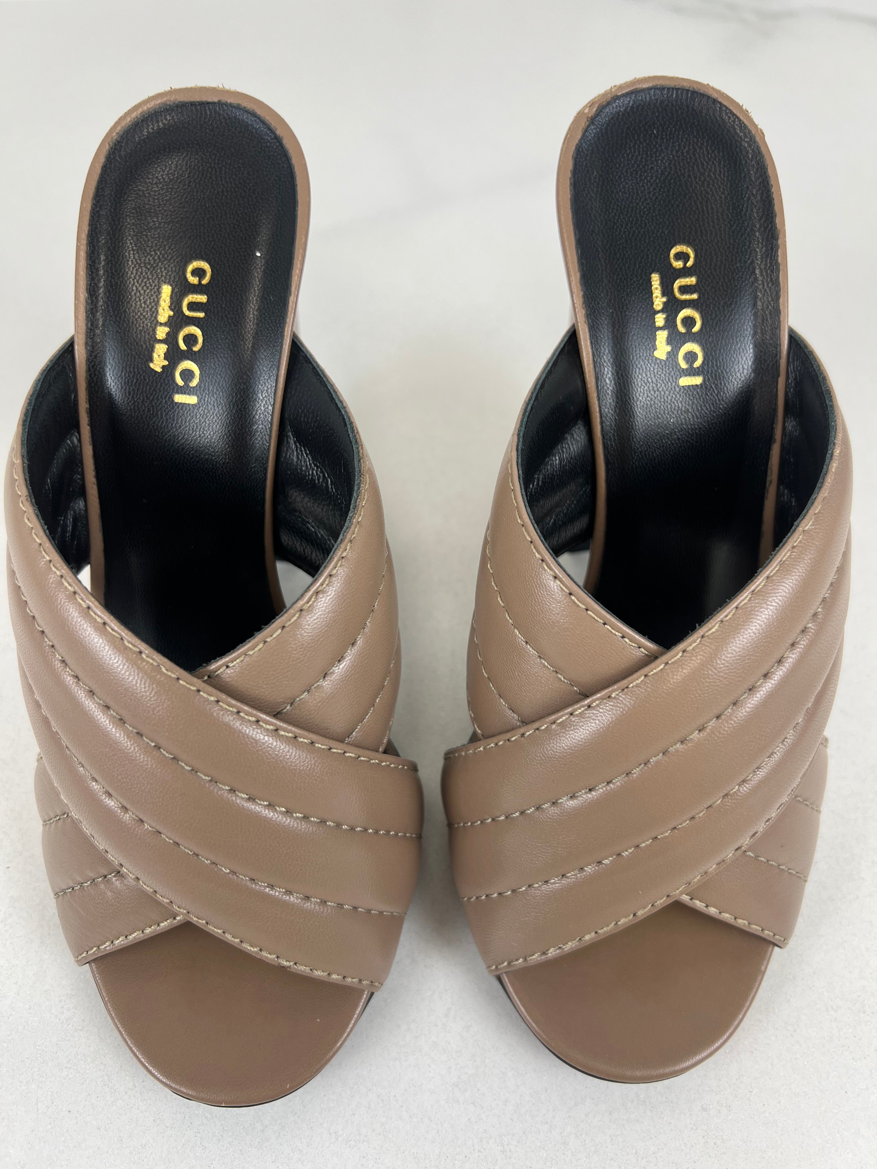 Gucci Quilted Leather Heel Mules Size 36