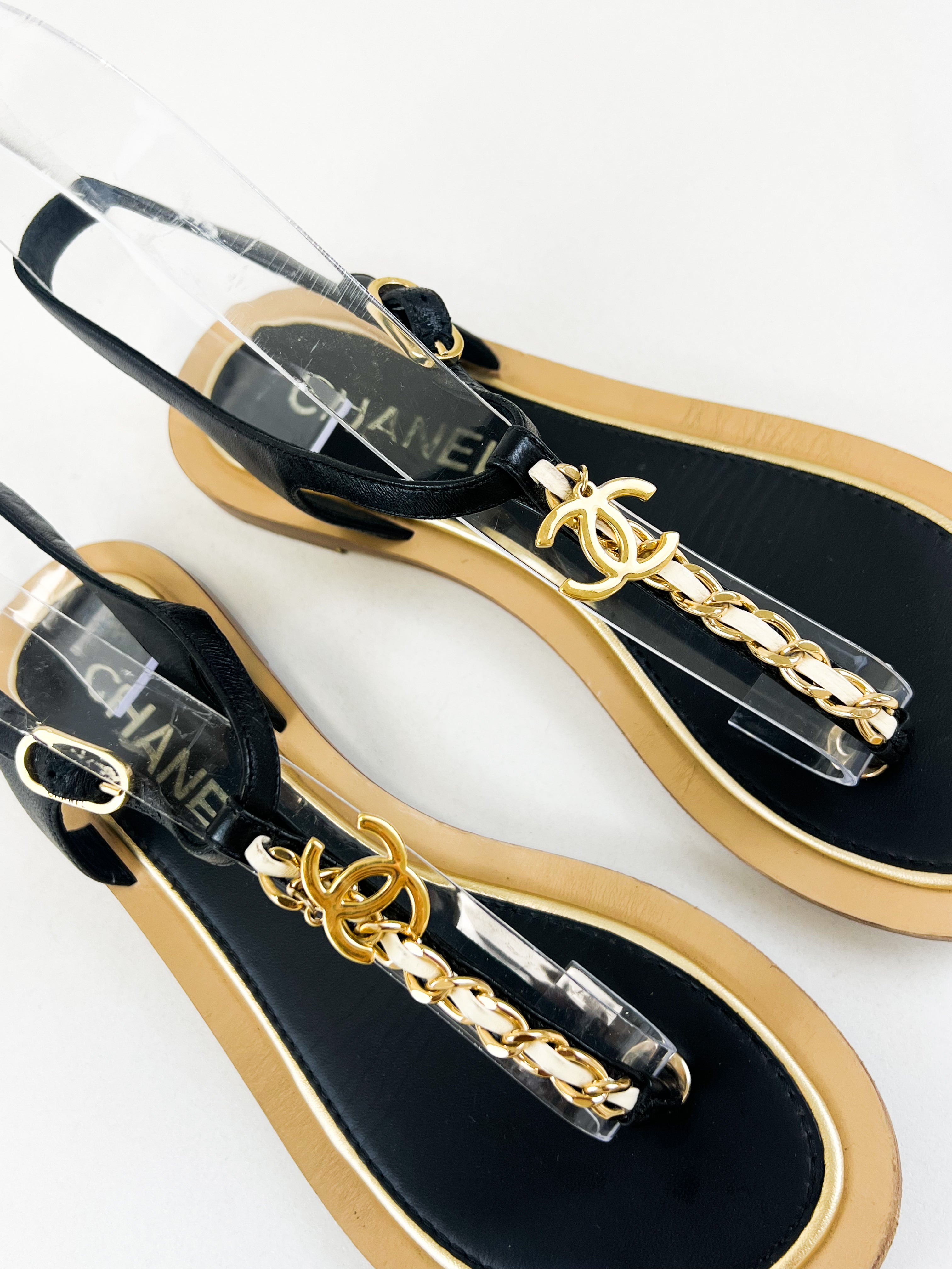 Chanel CC Chain Flat Chain Sandal Size 35