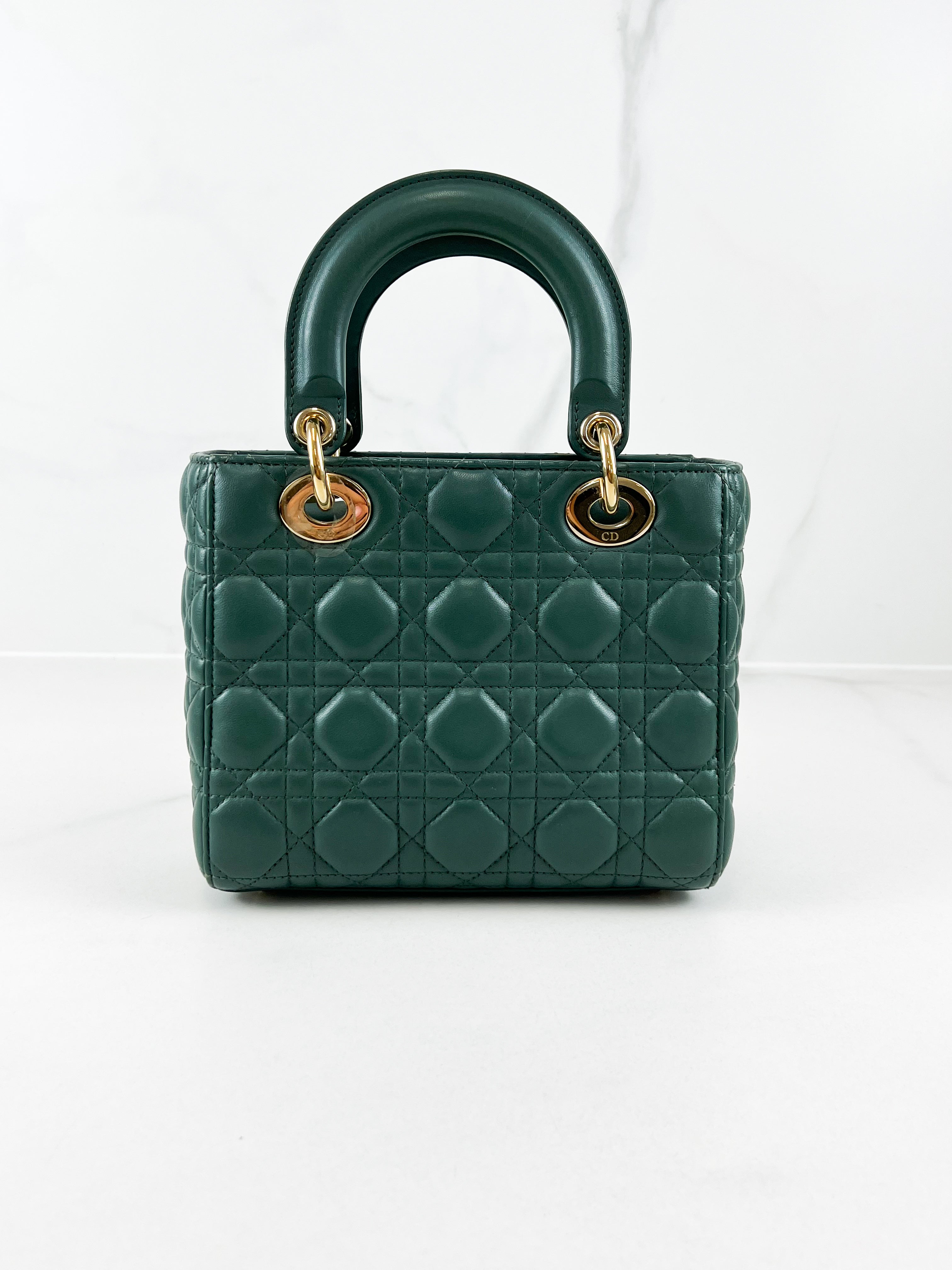 Christian Dior Small Lady Dior In Cedar Green Lambskin with GHW