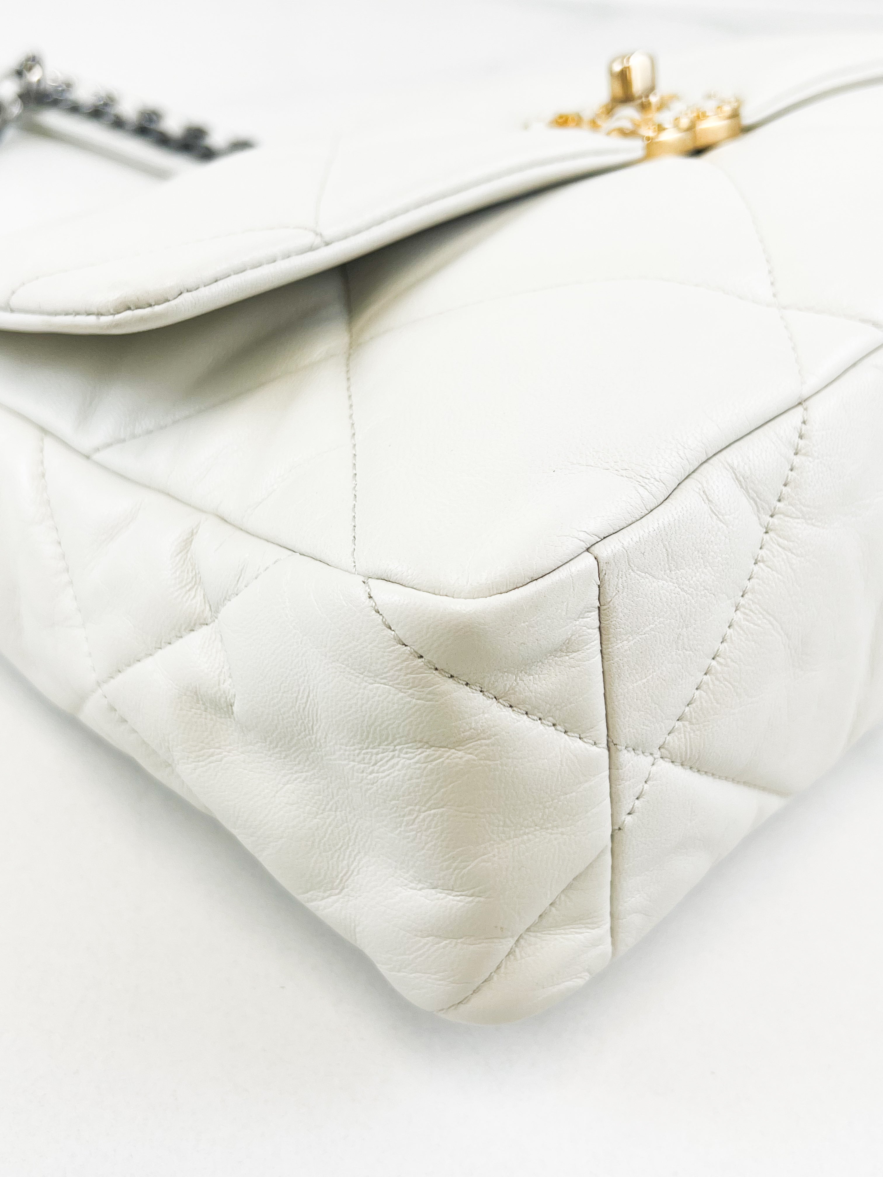 Chanel White Large Lambskin 19 with Gold & Silver Tone Hardware
