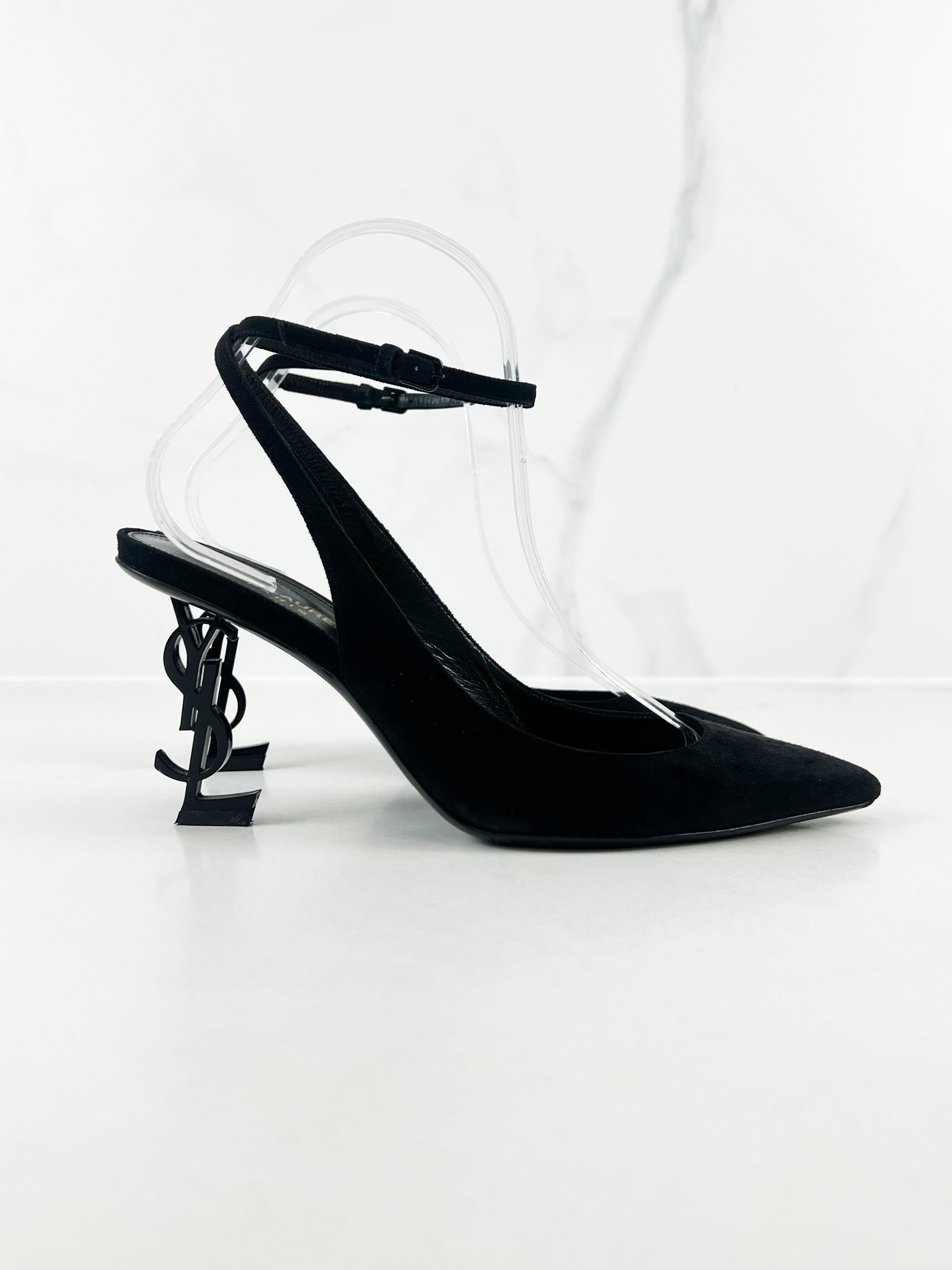 Saint Laurent Black Suede Strap Opyum Pumps Size 38.5