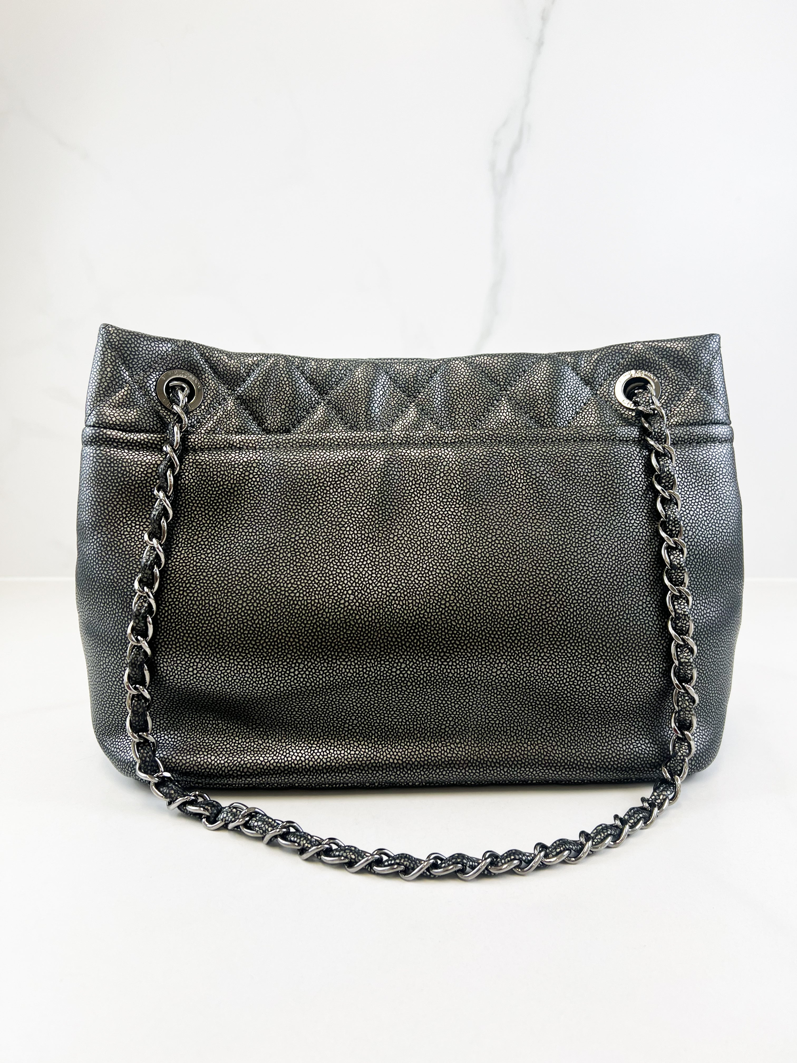 Chanel Gunmetal Grey Caviar CC Shoulder Bag