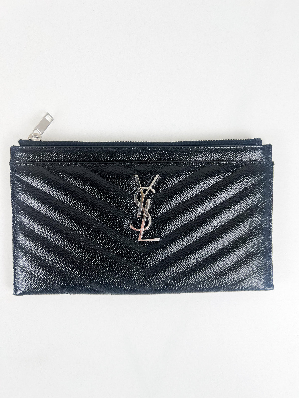 Saint Laurent Cassandre Metelasse Pouch in Grain De Poudre Leather with SHW
