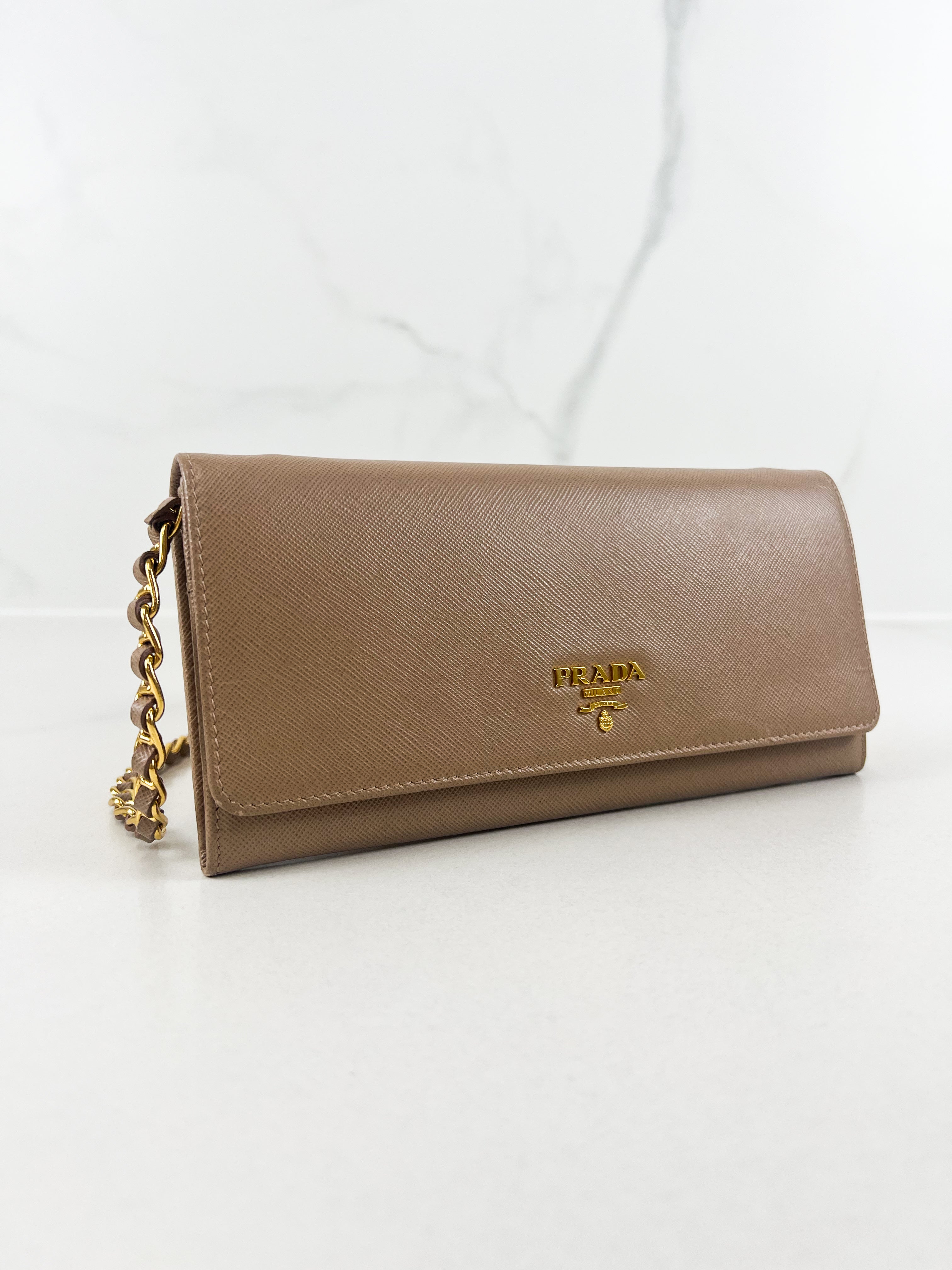 Prada Saffiano Wallet On Chain Crossbody Bag in Blush Pink