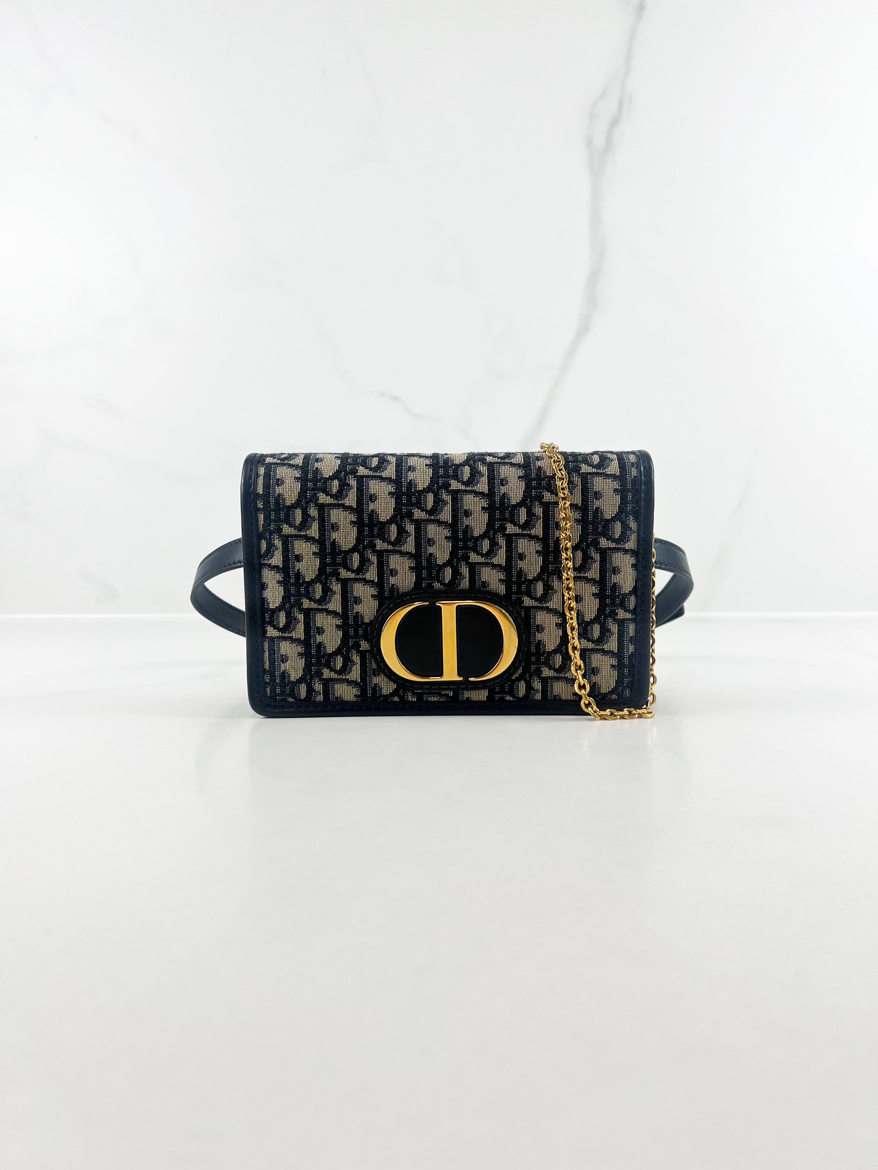 Christian Dior 2-in-1 30 Montaigne Pouch Blue Dior Oblique Jacquard