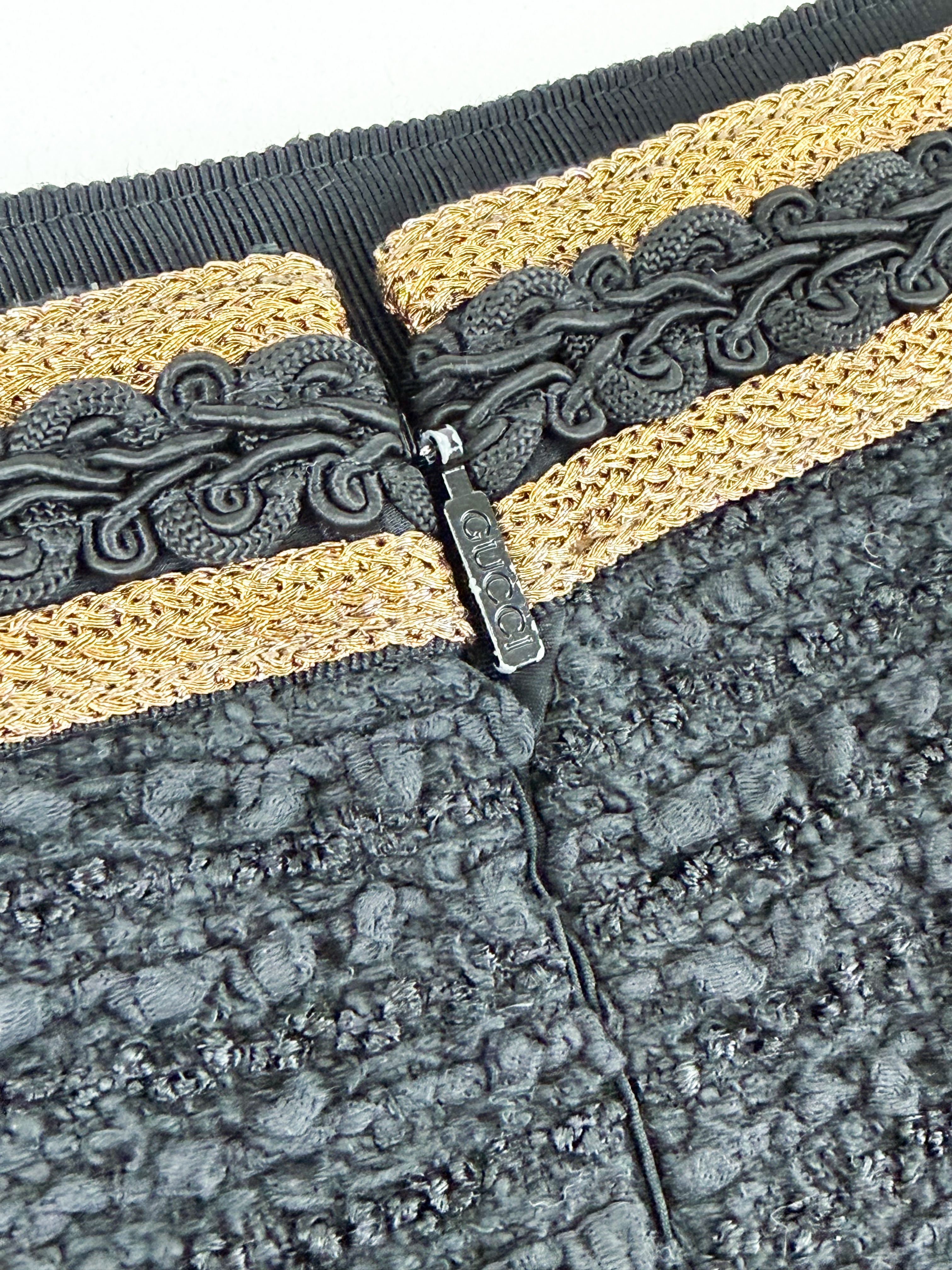 Gucci Tweed Skirt in Black with Gold Detailing