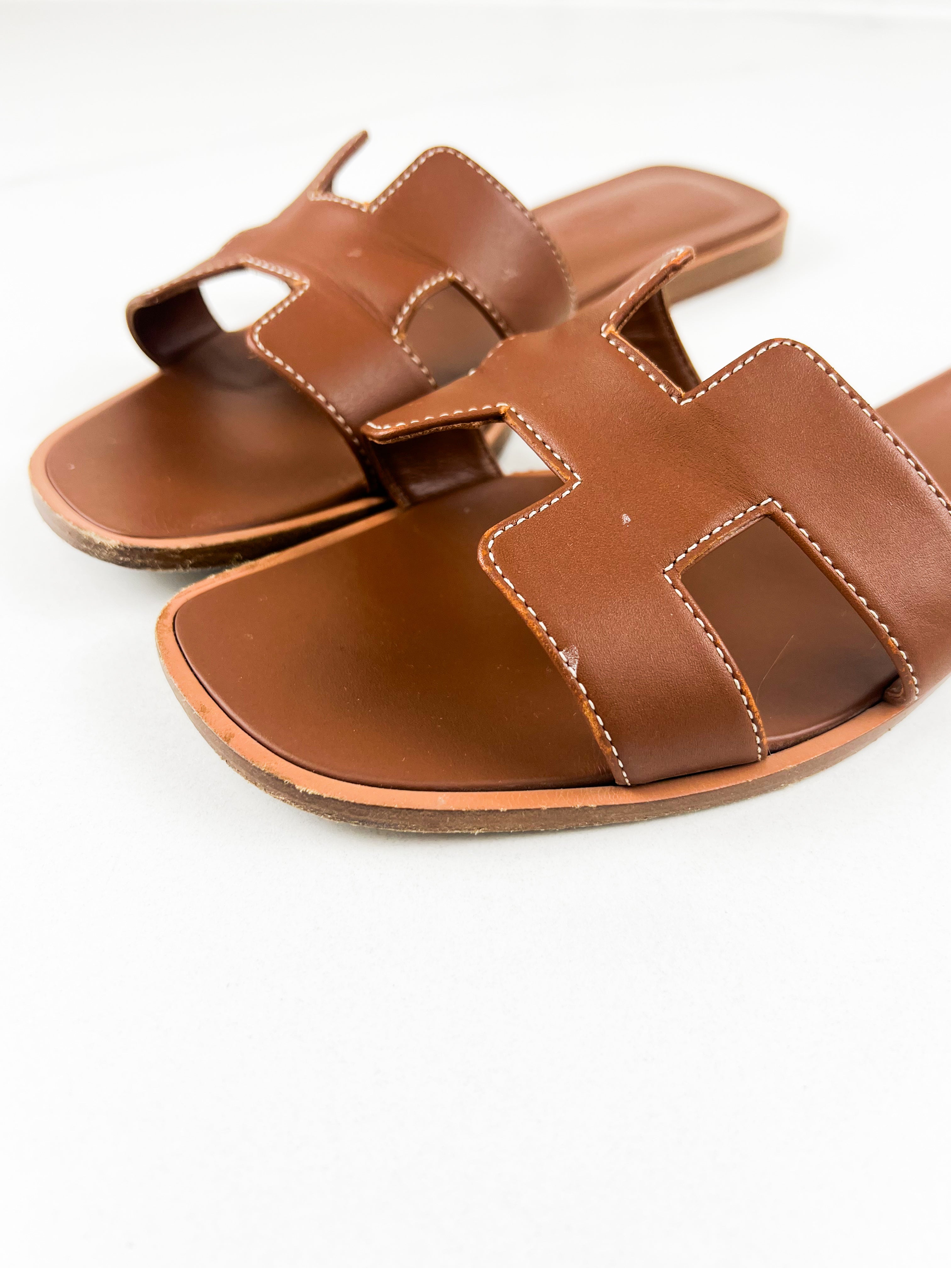 Hermes Oran Sandal in Gold Calfskin 38