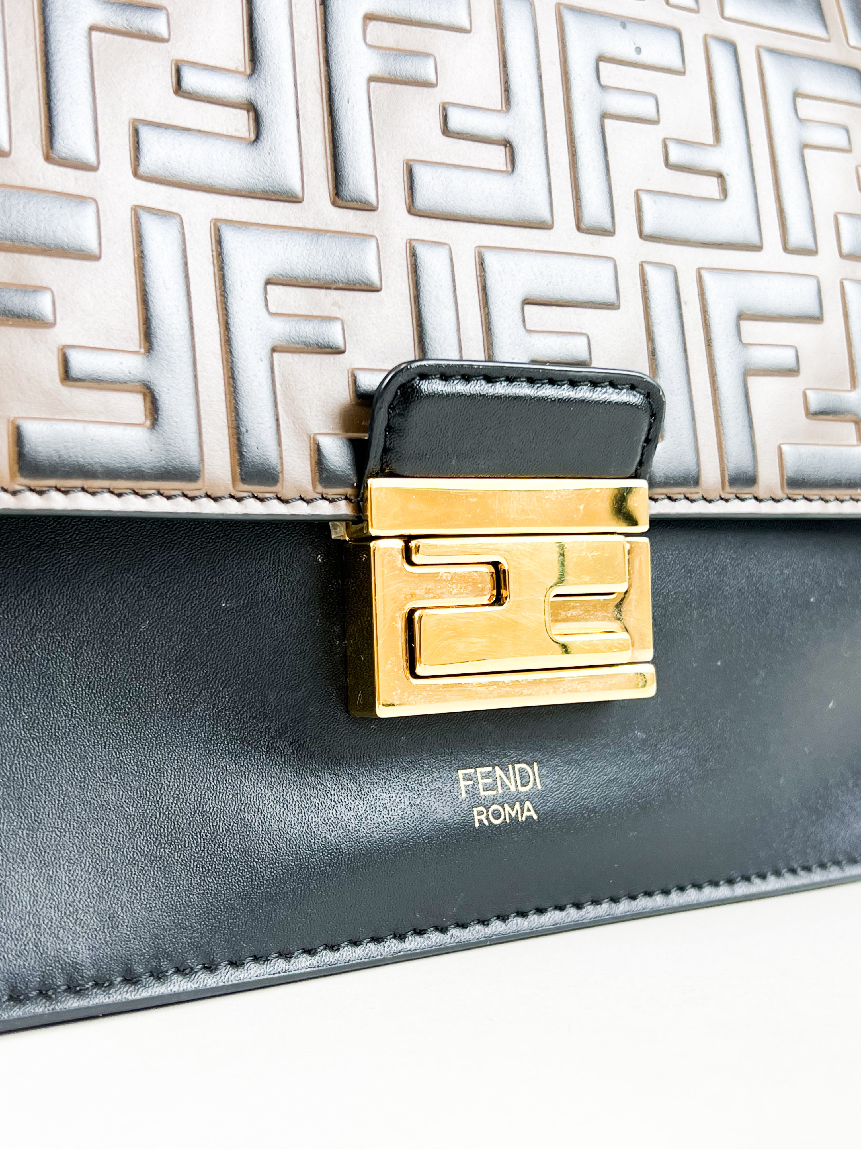 Fendi Kan I Medium Embossed Shoulder Flap Bag