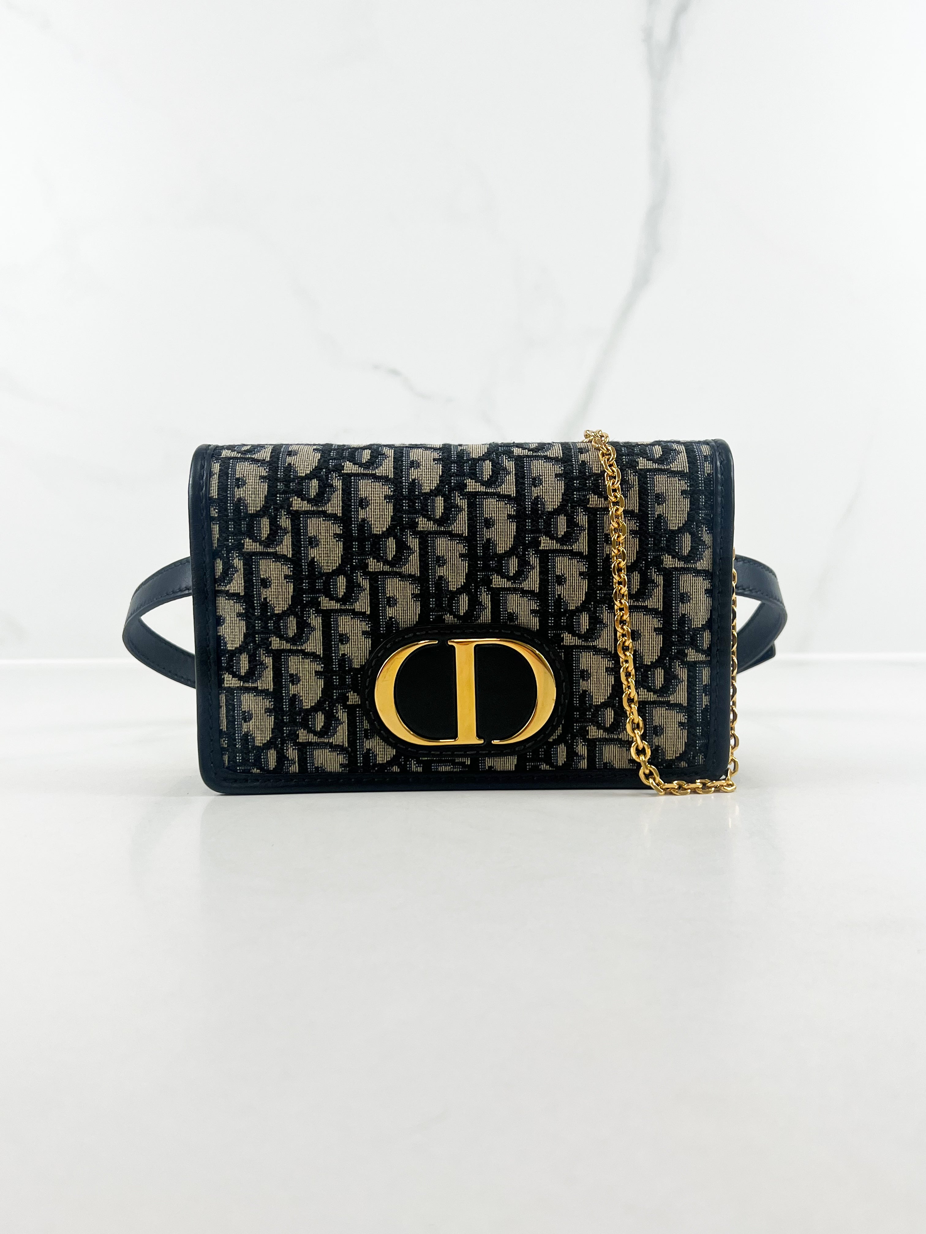 Christian Dior 2-in-1 30 Montaigne Pouch Blue Dior Oblique Jacquard