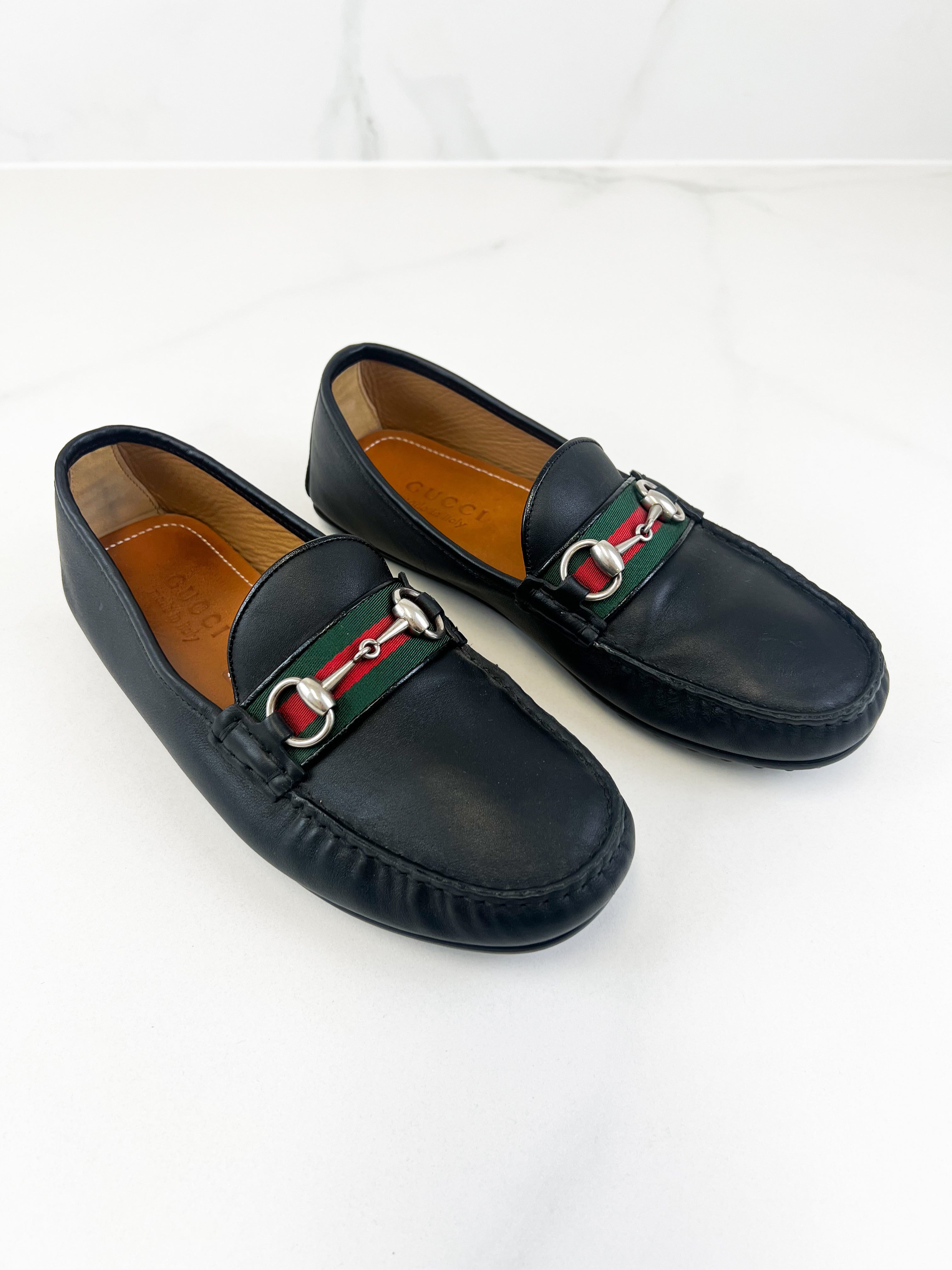 Gucci Mens Horsebit Signature Leather Loafers Size 6.5