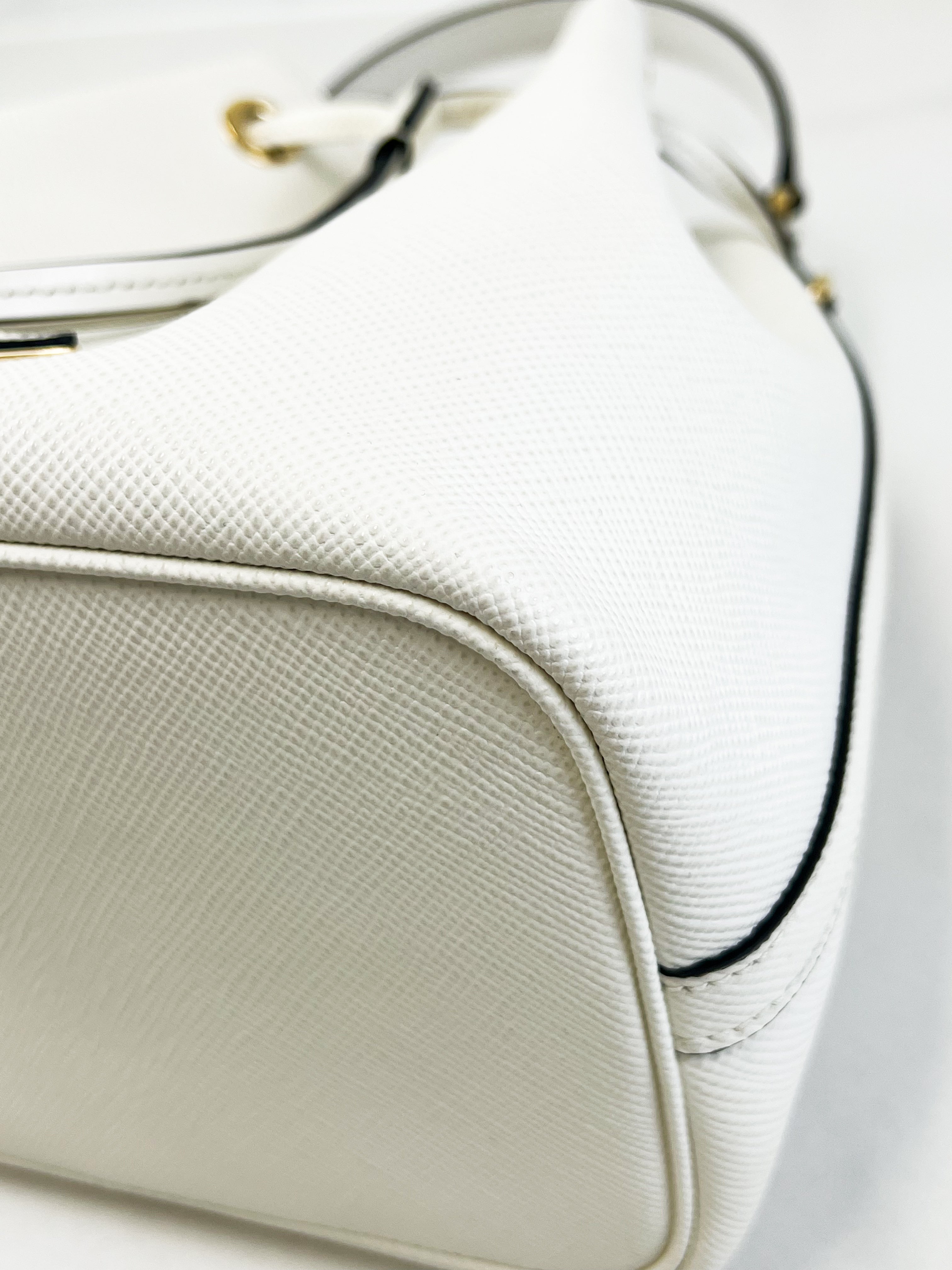 Prada Saffiano Top Handle Bucket Bag in White