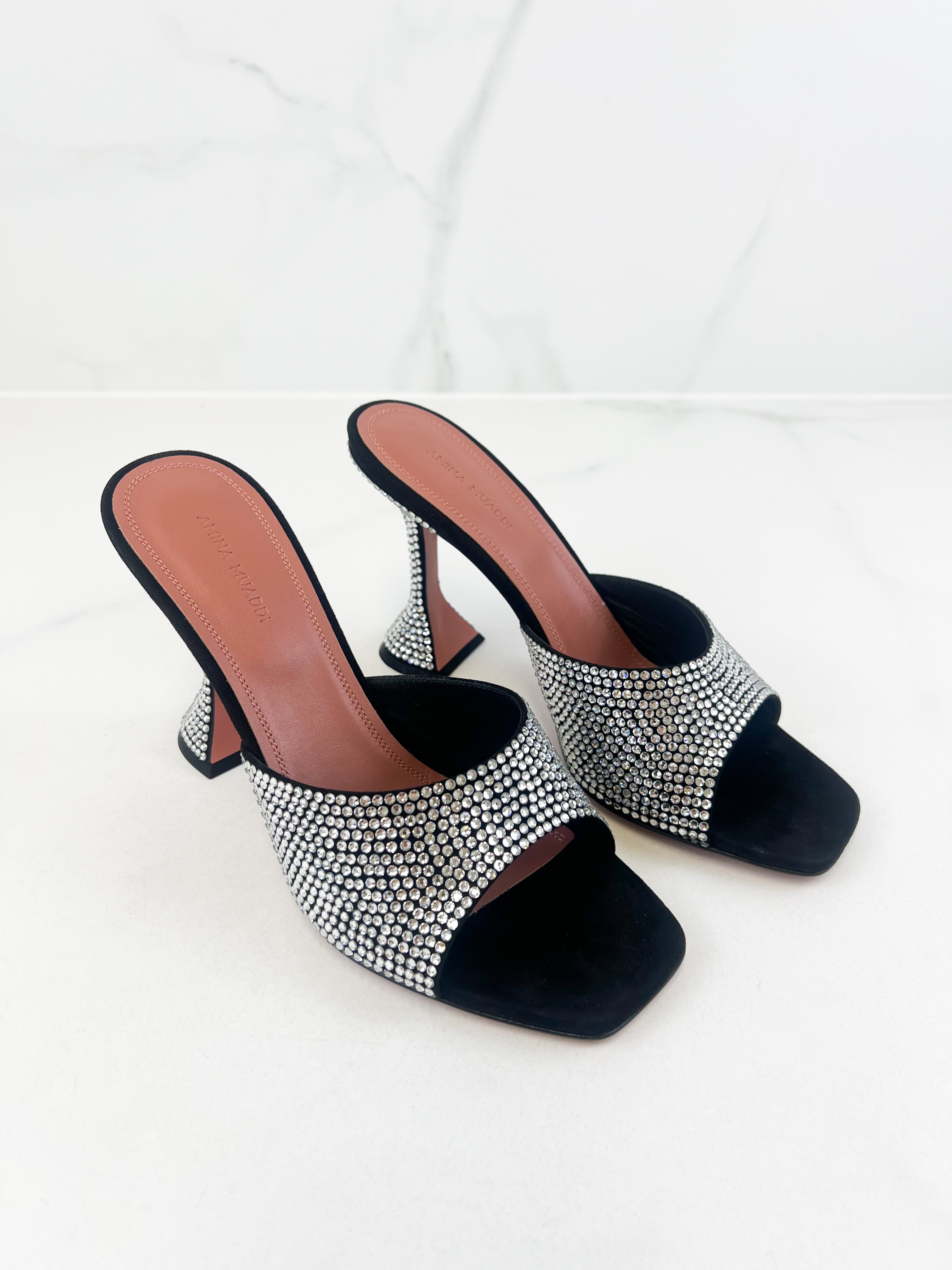 Amina Muaddi Lupita Crystal-Embellished suede mules in Black Size 40