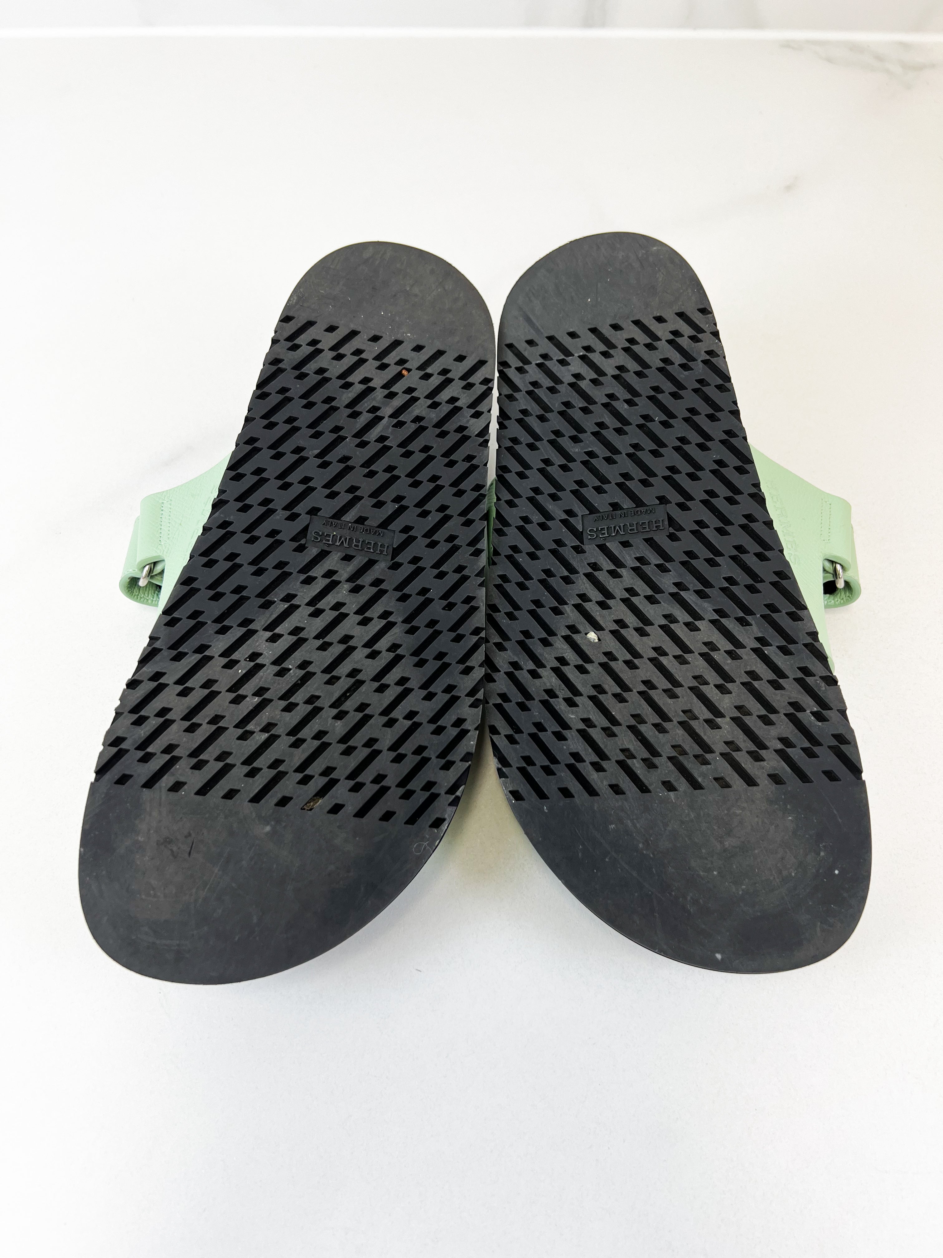 Hermes Chypre Sandals Vert Jade Epsom Size 38.5