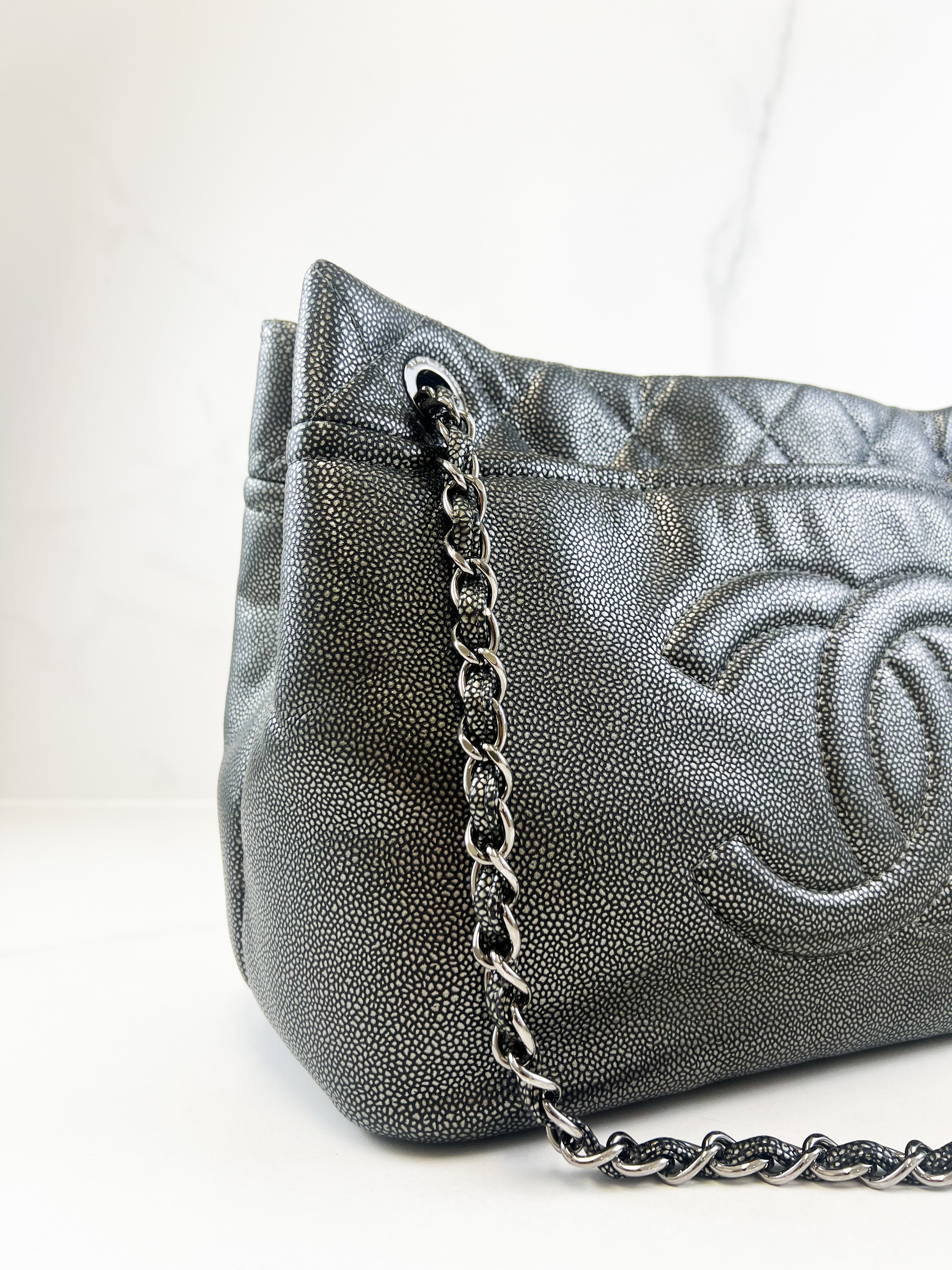 Chanel Gunmetal Grey Caviar CC Shoulder Bag