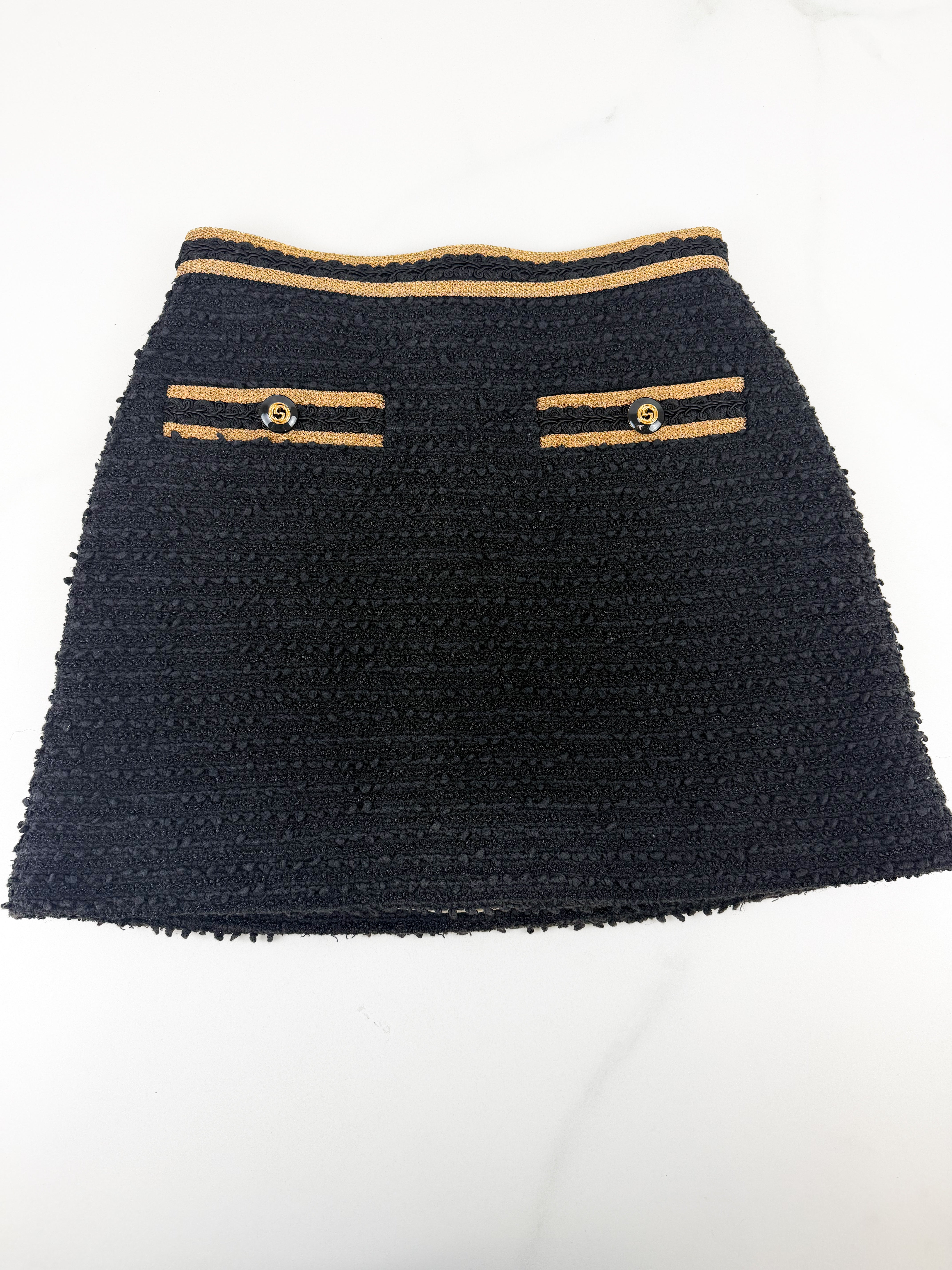 Gucci Tweed Skirt in Black with Gold Detailing