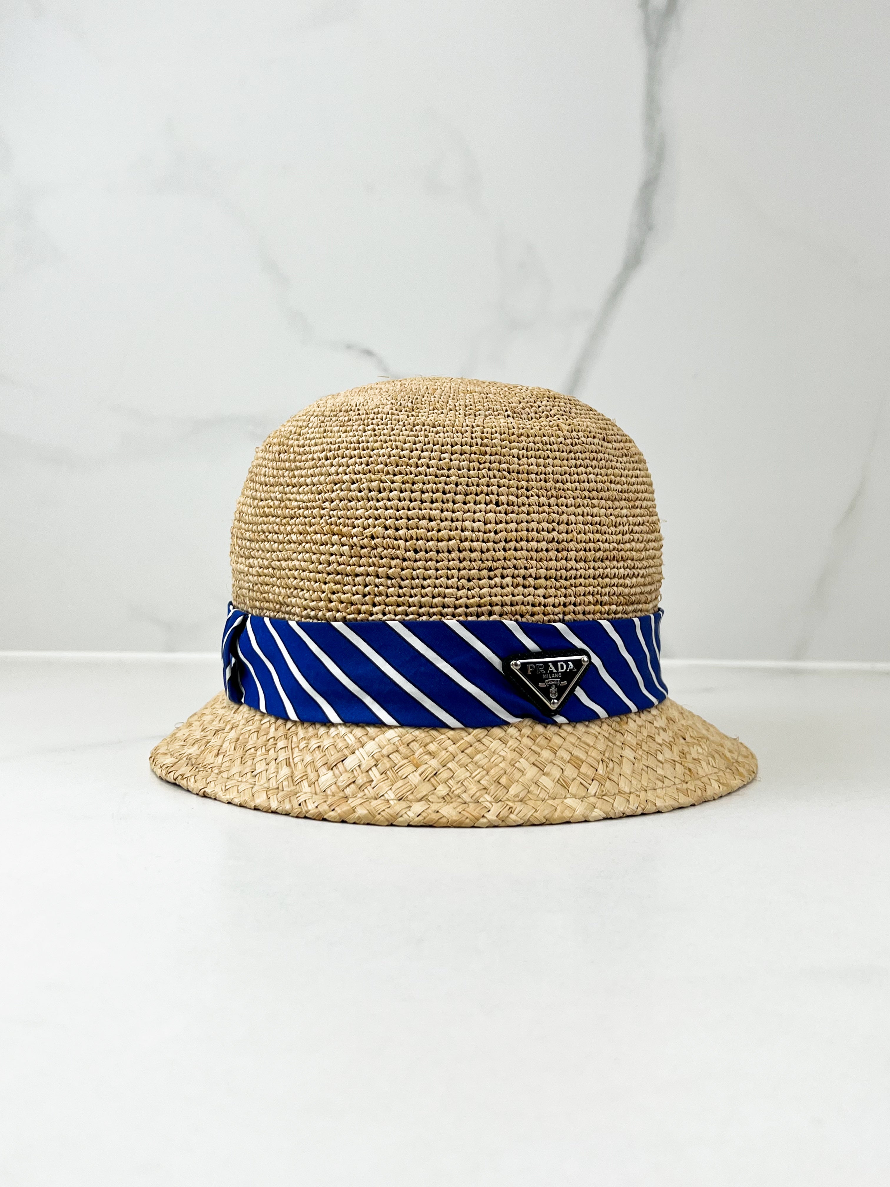 Prada Raffia Bucket Hat Size Medium